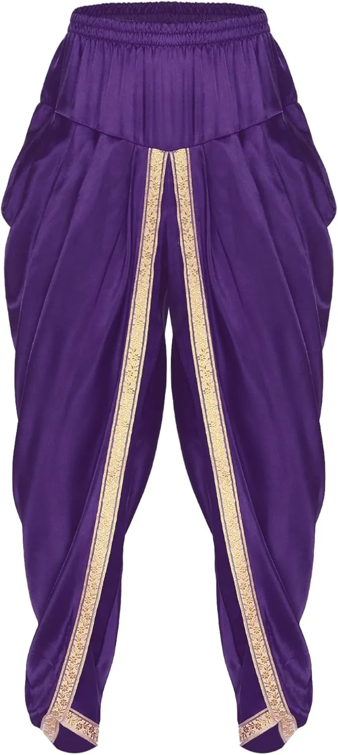 FEESHOW Men's Elastic Waist Harem Pants Dhoti Pants Baggy Palazzo Trousers Arabian Prince Costume