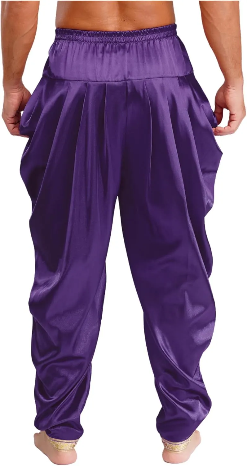 FEESHOW Men's Elastic Waist Harem Pants Dhoti Pants Baggy Palazzo Trousers Arabian Prince Costume