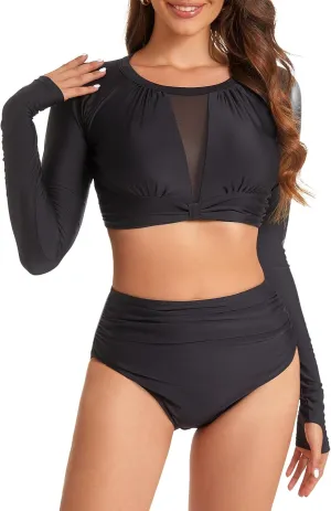 FEOYA Two Piece Swimsuits for Women Bikini Set High Waisted Bathing Suits Crop Tops with Boyshorts Bottom Quick Dry Swimwear