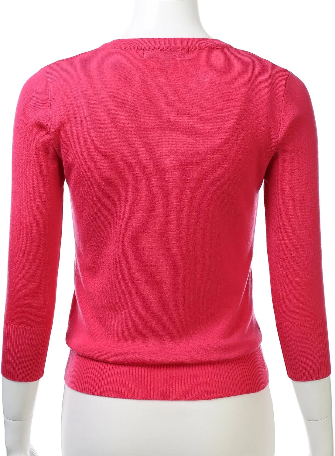 FLORIA Women's Button Down 3/4 Sleeve V-Neck Stretch Knit Cardigan Sweater (S-3X)