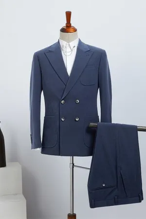 Formal Navy Blue Double Breasted Men Business Suits with Peaked Lapel