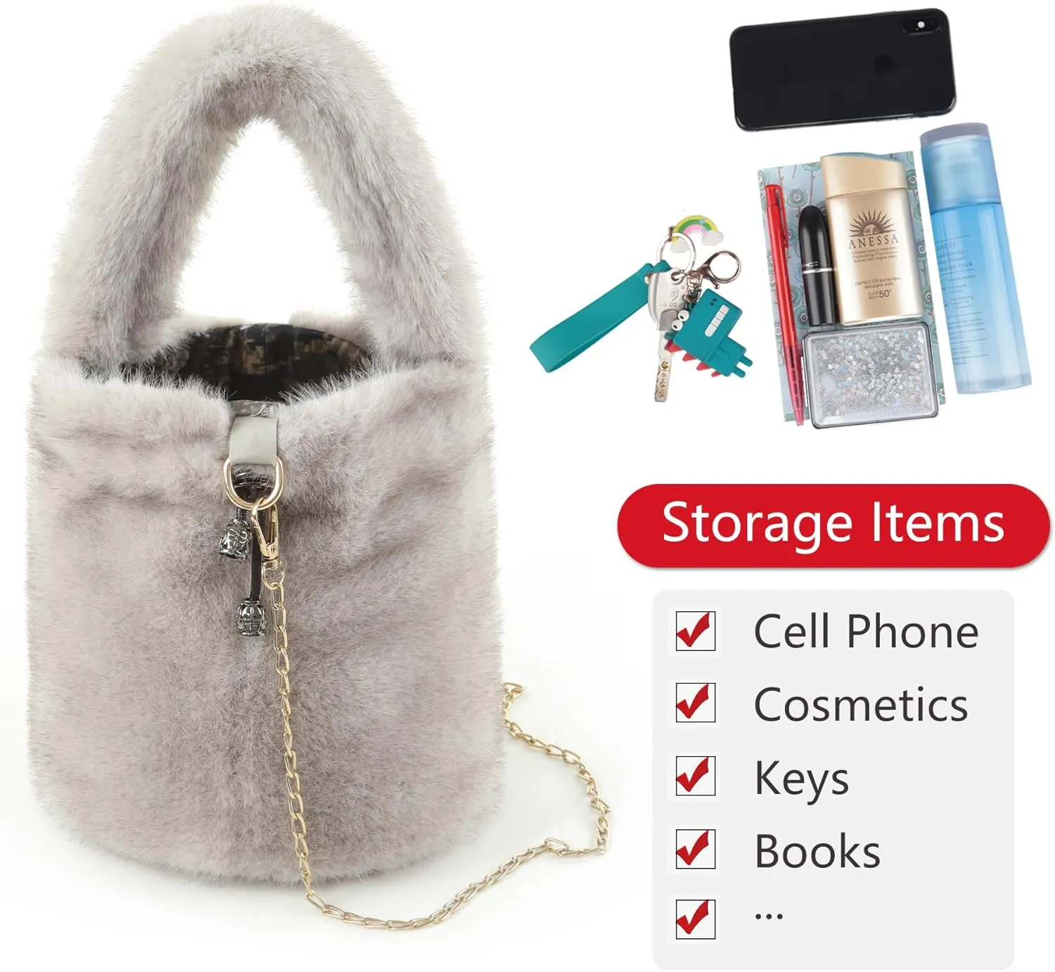 Fur Story Tote Bag Faux Fur Purses for Women Plush Handbag Fuzzy Shoulder Bag Big Capacity Black Purse for womens Girls