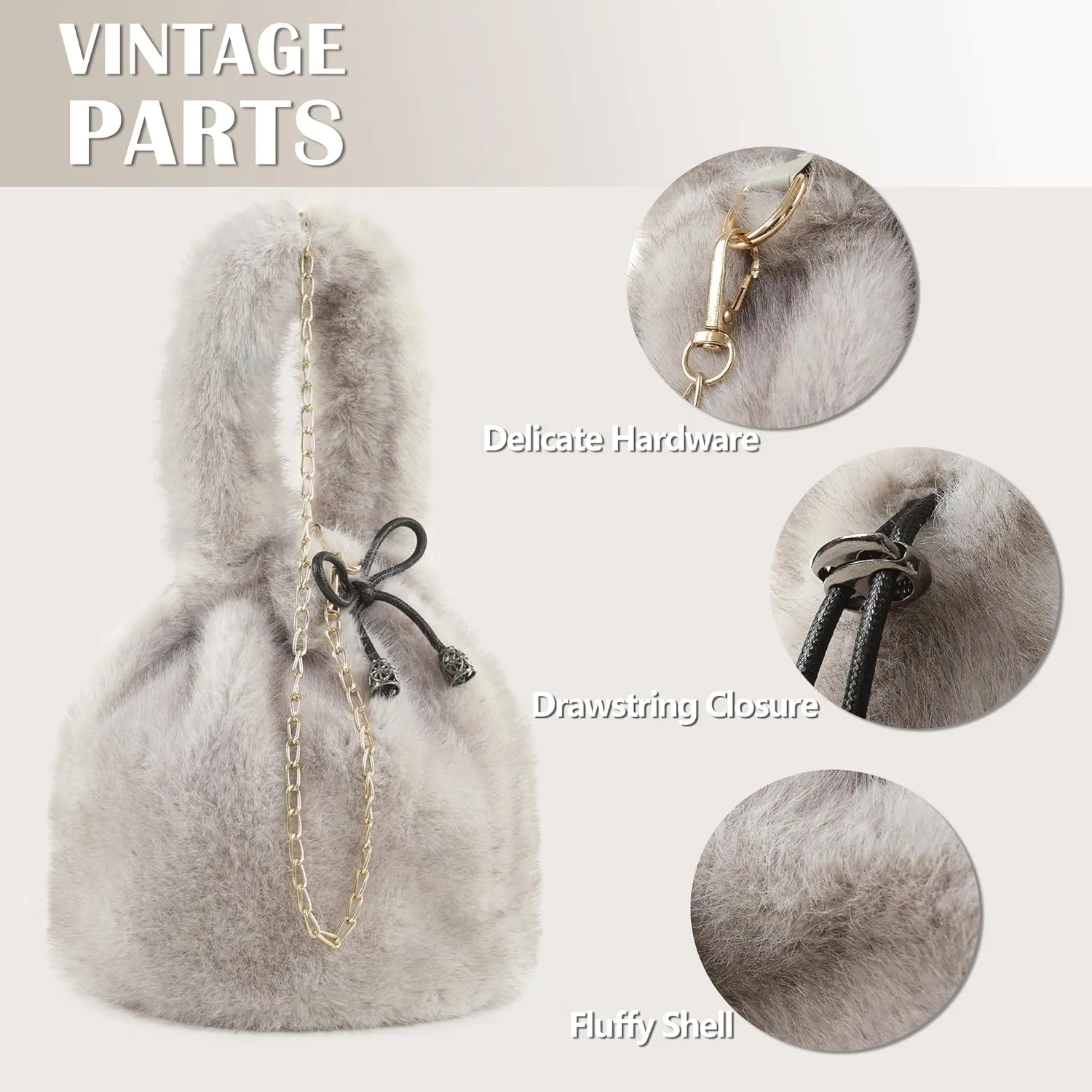 Fur Story Tote Bag Faux Fur Purses for Women Plush Handbag Fuzzy Shoulder Bag Big Capacity Black Purse for womens Girls