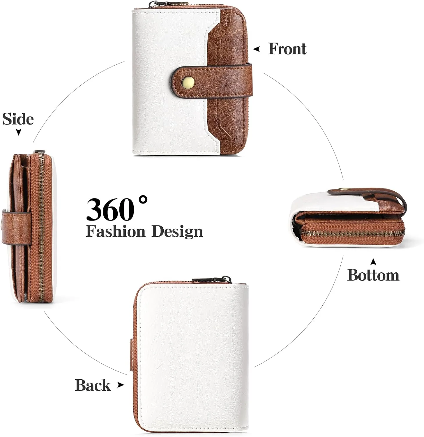 GAEKEAO Small Wallet for Women Leather RFID Blocking Bifold Zipper Pocket Credit Card Holder Card Case Wallets with ID Window