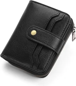 GAEKEAO Small Wallet for Women Leather RFID Blocking Bifold Zipper Pocket Credit Card Holder Card Case Wallets with ID Window