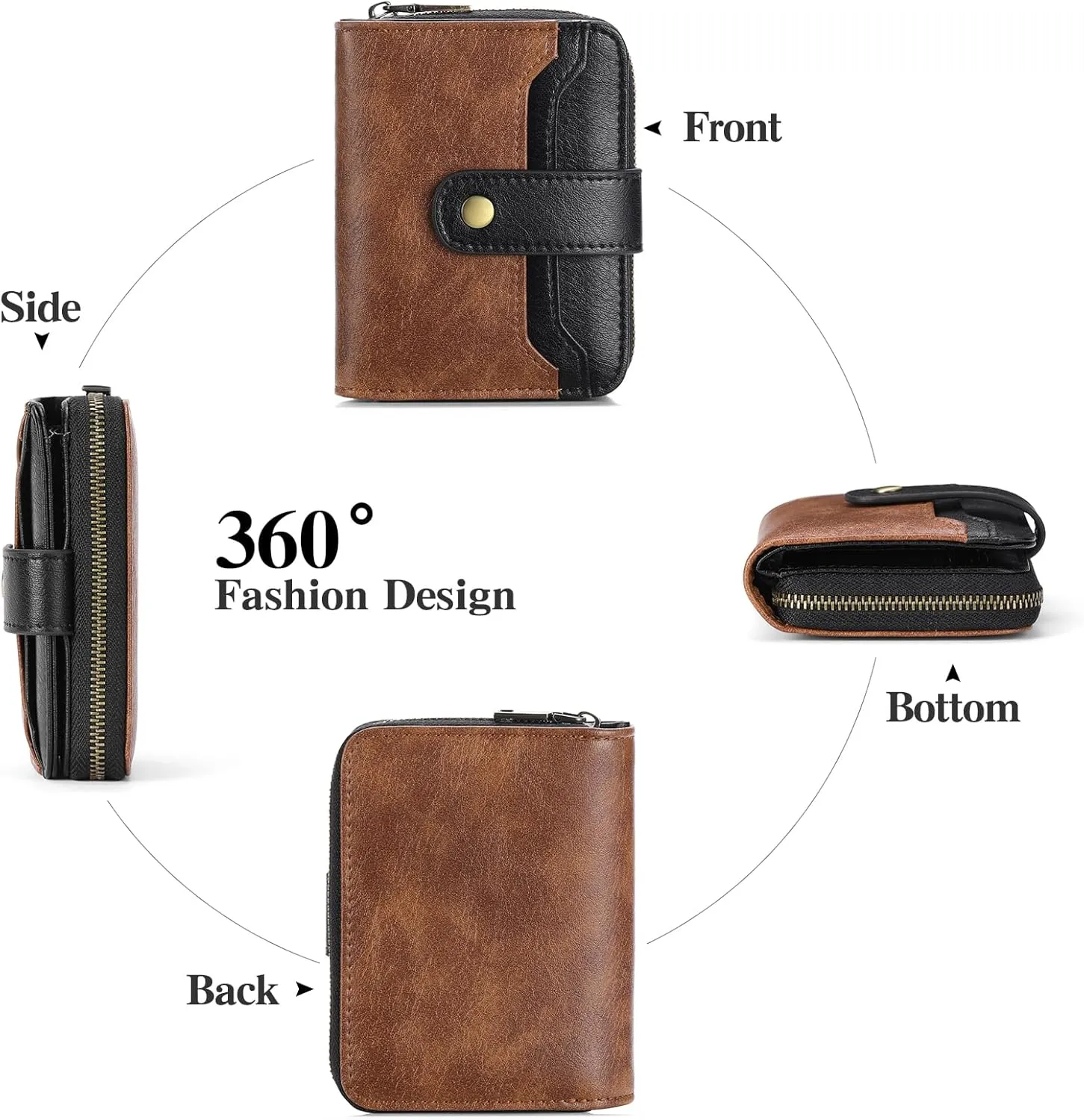GAEKEAO Small Wallet for Women Leather RFID Blocking Bifold Zipper Pocket Credit Card Holder Card Case Wallets with ID Window