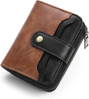 GAEKEAO Small Wallet for Women Leather RFID Blocking Bifold Zipper Pocket Credit Card Holder Card Case Wallets with ID Window