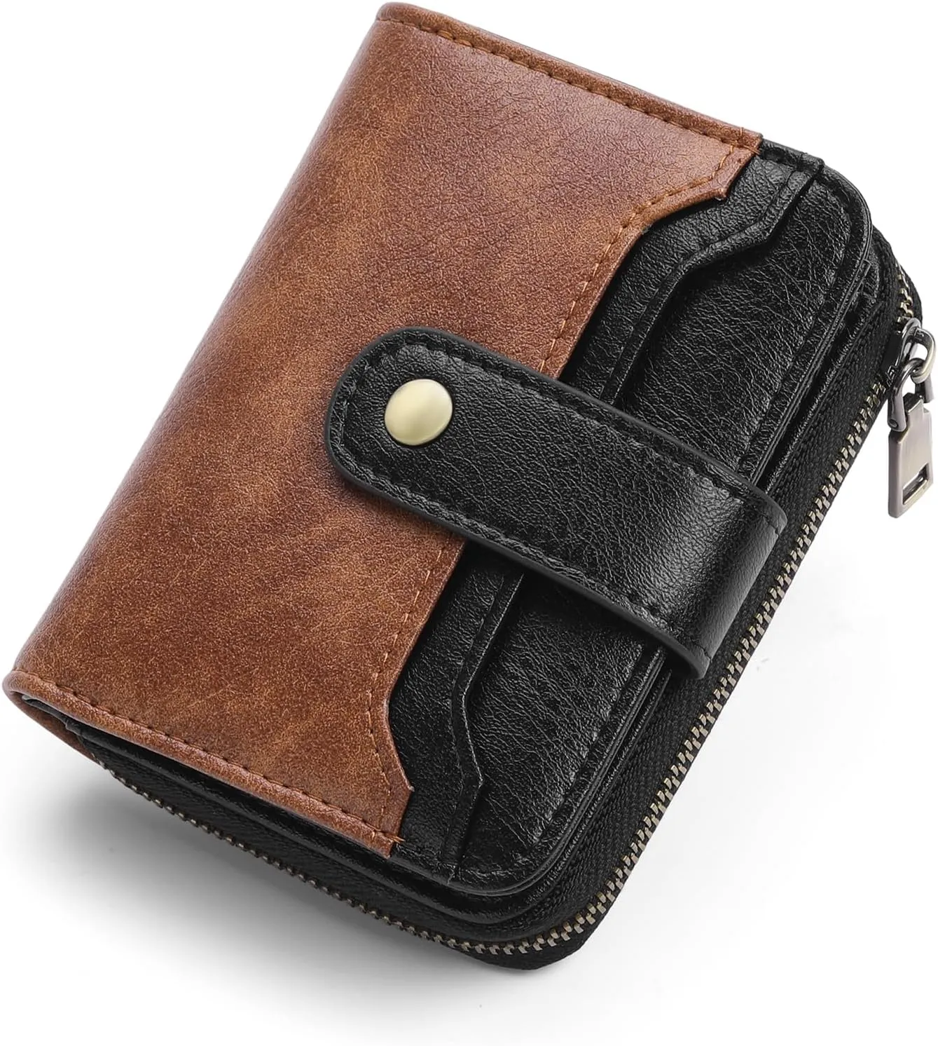 GAEKEAO Small Wallet for Women Leather RFID Blocking Bifold Zipper Pocket Credit Card Holder Card Case Wallets with ID Window