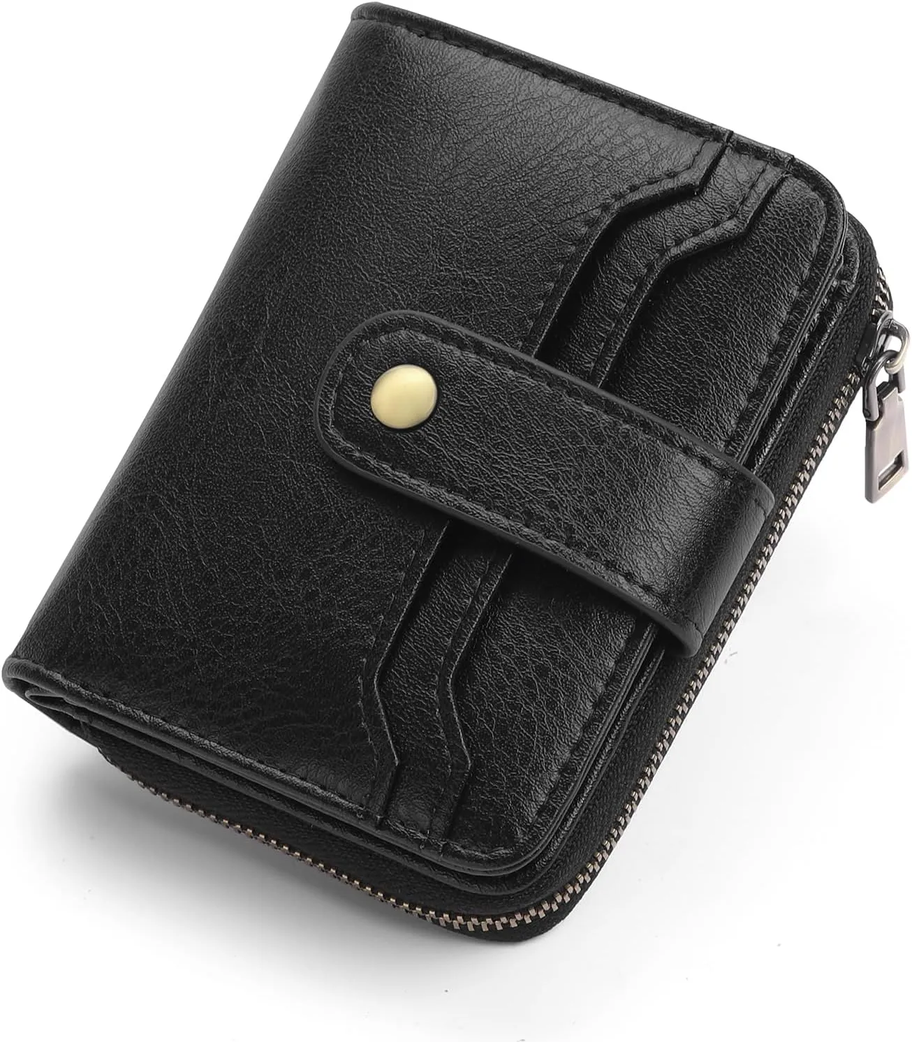 GAEKEAO Small Wallet for Women Leather RFID Blocking Bifold Zipper Pocket Credit Card Holder Card Case Wallets with ID Window