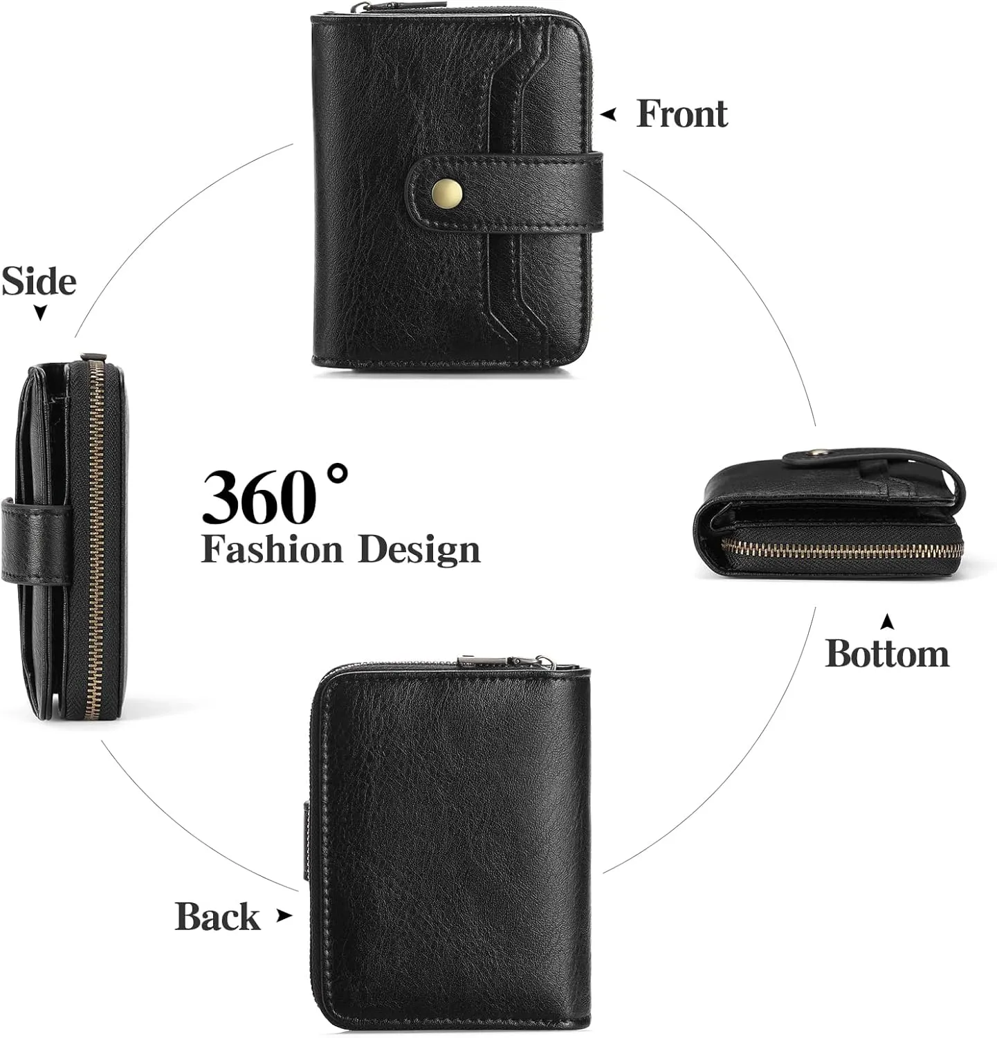 GAEKEAO Small Wallet for Women Leather RFID Blocking Bifold Zipper Pocket Credit Card Holder Card Case Wallets with ID Window