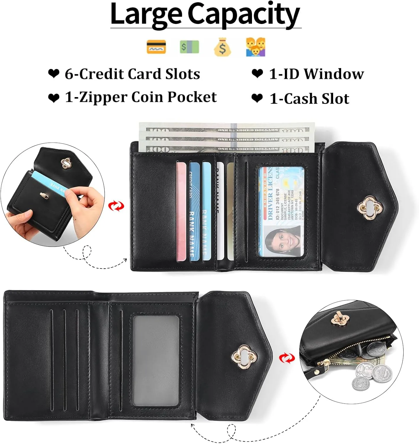 GAEKEAO Small Wallet for Women Leather RFID Blocking Credit Card Holder Organizer Mini Bifold Cute Purse with Zipper Coin Pocket