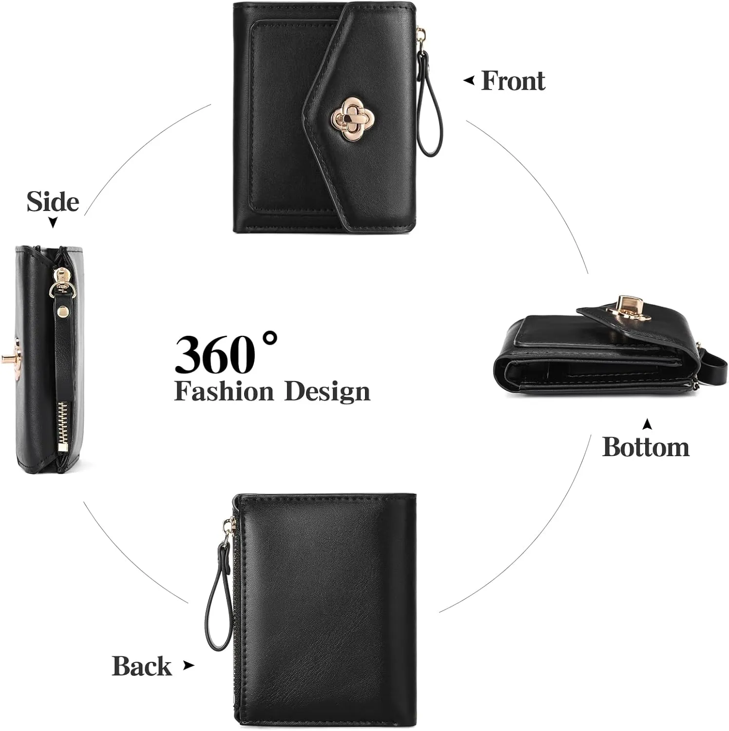 GAEKEAO Small Wallet for Women Leather RFID Blocking Credit Card Holder Organizer Mini Bifold Cute Purse with Zipper Coin Pocket