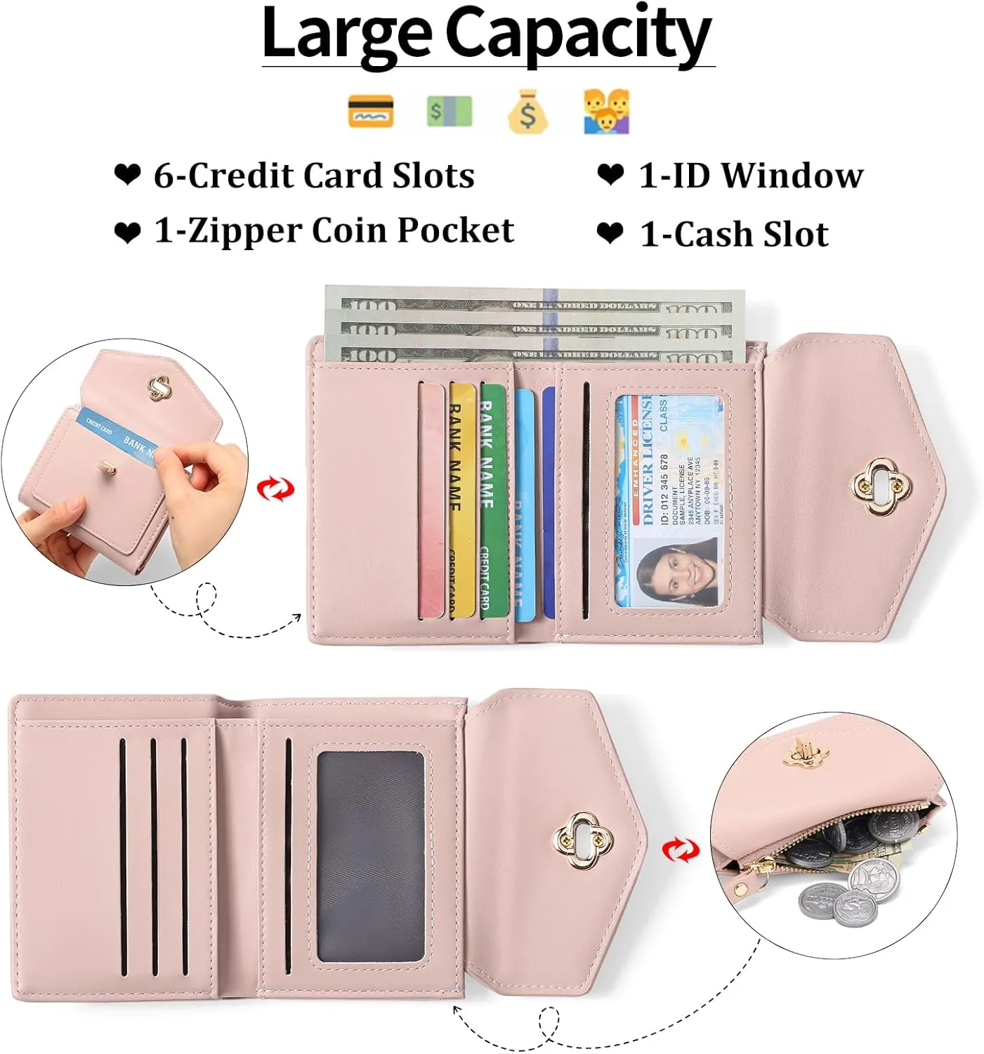 GAEKEAO Small Wallet for Women Leather RFID Blocking Credit Card Holder Organizer Mini Bifold Cute Purse with Zipper Coin Pocket