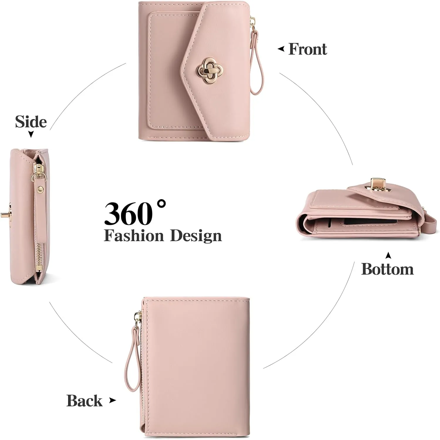 GAEKEAO Small Wallet for Women Leather RFID Blocking Credit Card Holder Organizer Mini Bifold Cute Purse with Zipper Coin Pocket