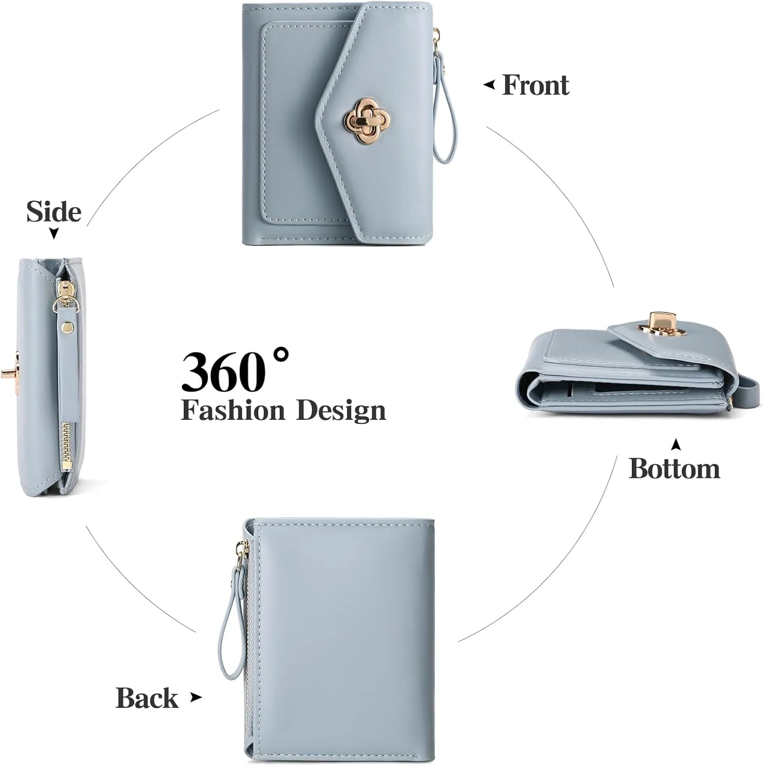 GAEKEAO Small Wallet for Women Leather RFID Blocking Credit Card Holder Organizer Mini Bifold Cute Purse with Zipper Coin Pocket