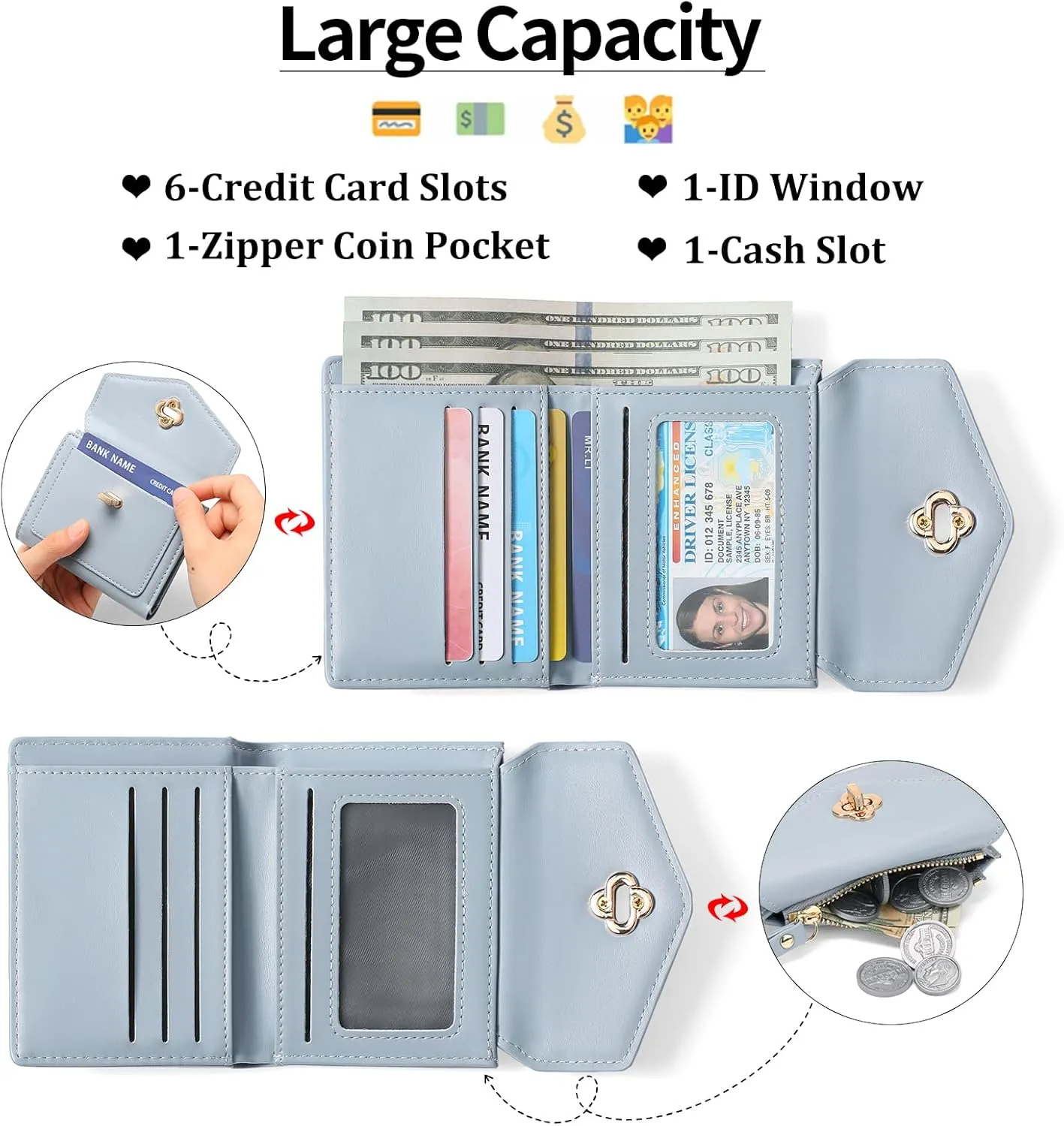 GAEKEAO Small Wallet for Women Leather RFID Blocking Credit Card Holder Organizer Mini Bifold Cute Purse with Zipper Coin Pocket