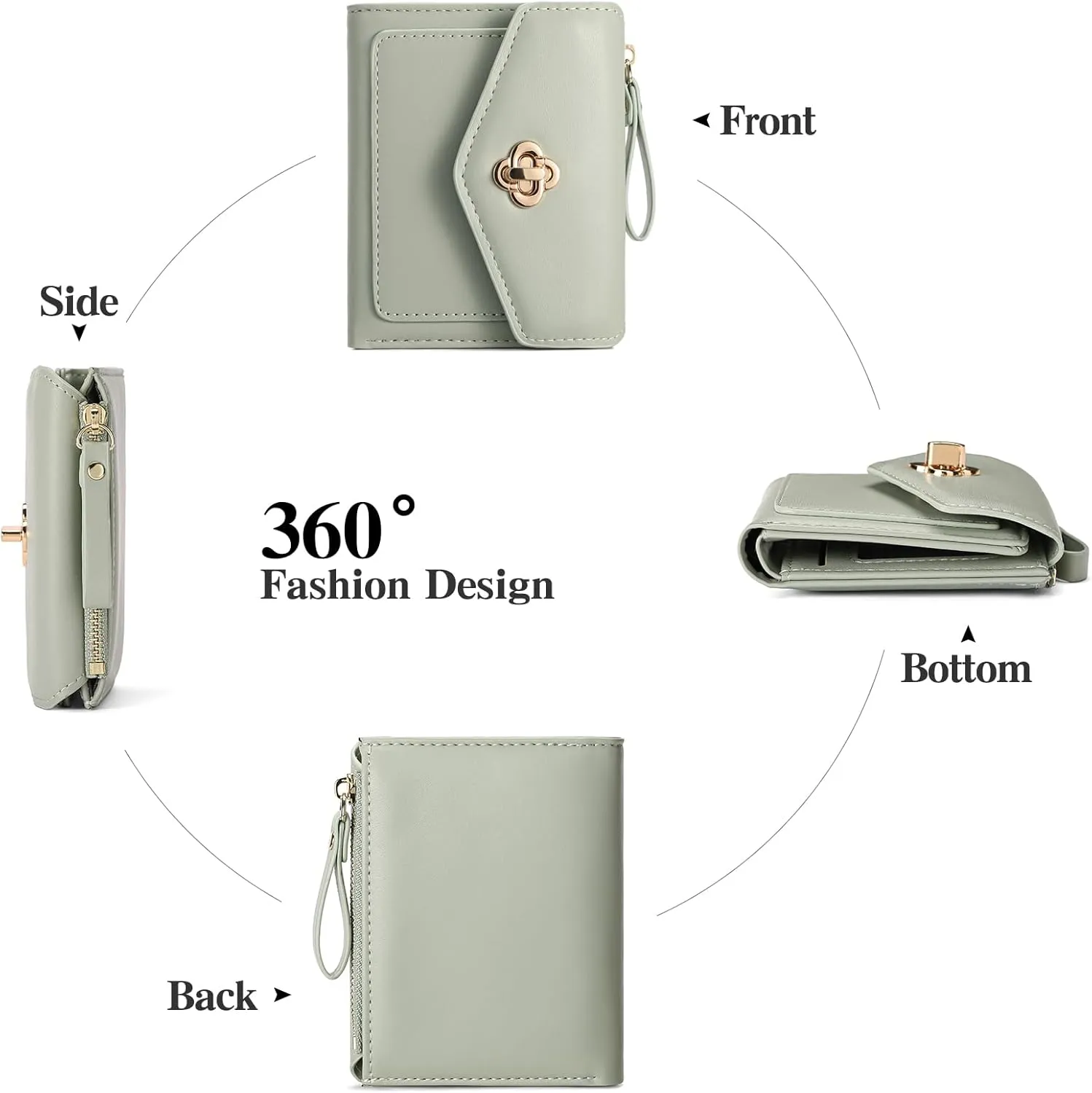 GAEKEAO Small Wallet for Women Leather RFID Blocking Credit Card Holder Organizer Mini Bifold Cute Purse with Zipper Coin Pocket