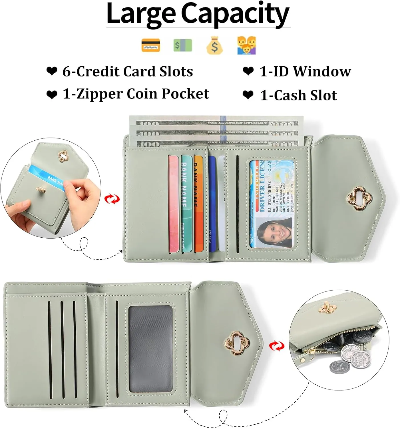 GAEKEAO Small Wallet for Women Leather RFID Blocking Credit Card Holder Organizer Mini Bifold Cute Purse with Zipper Coin Pocket