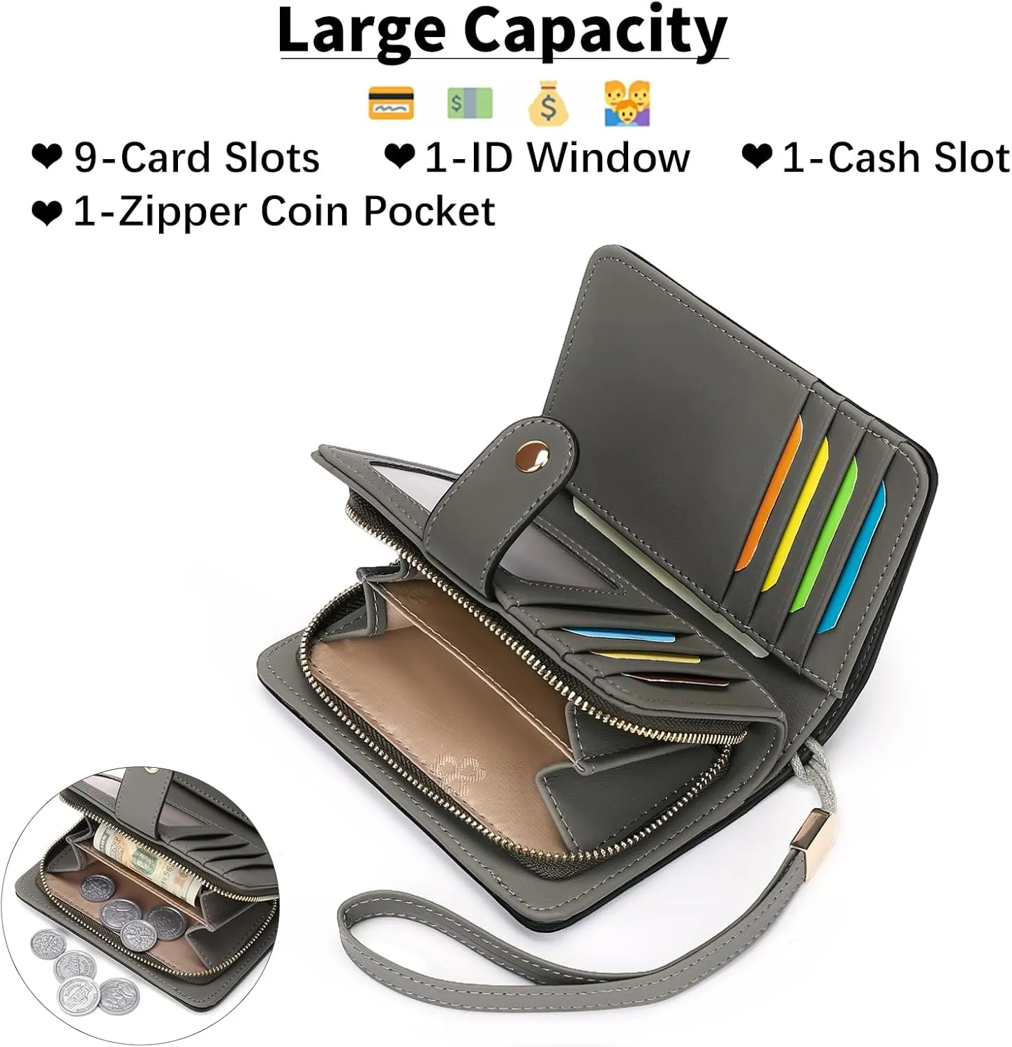 GAEKEAO Small Wallet for Women RFID Blocking Leather Wristlet Purse Bifold Ladies Wallet Credit Card Holder with ID Window