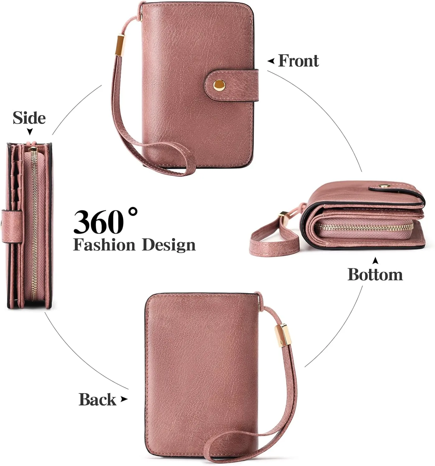GAEKEAO Small Wallet for Women RFID Blocking Leather Wristlet Purse Bifold Ladies Wallet Credit Card Holder with ID Window