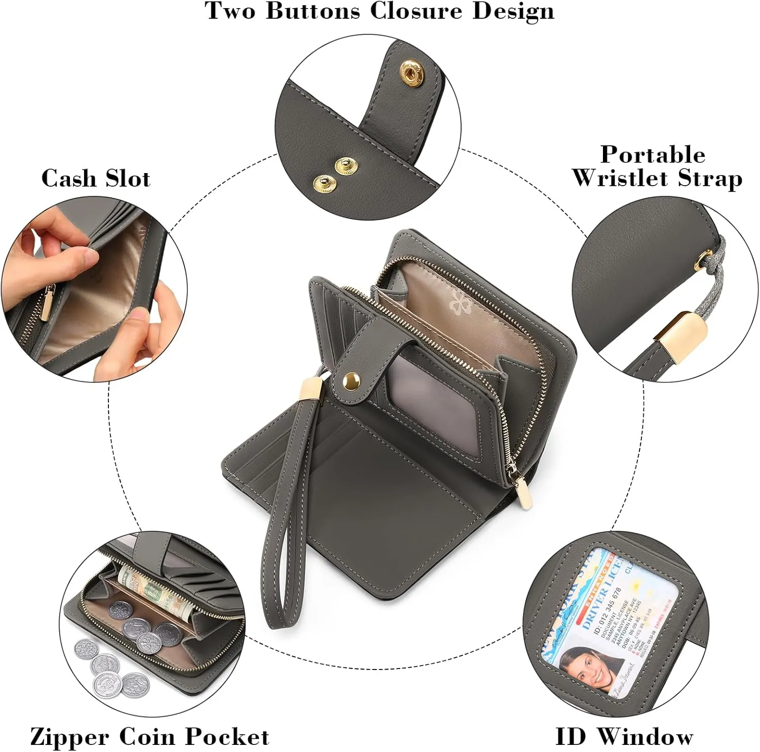 GAEKEAO Small Wallet for Women RFID Blocking Leather Wristlet Purse Bifold Ladies Wallet Credit Card Holder with ID Window