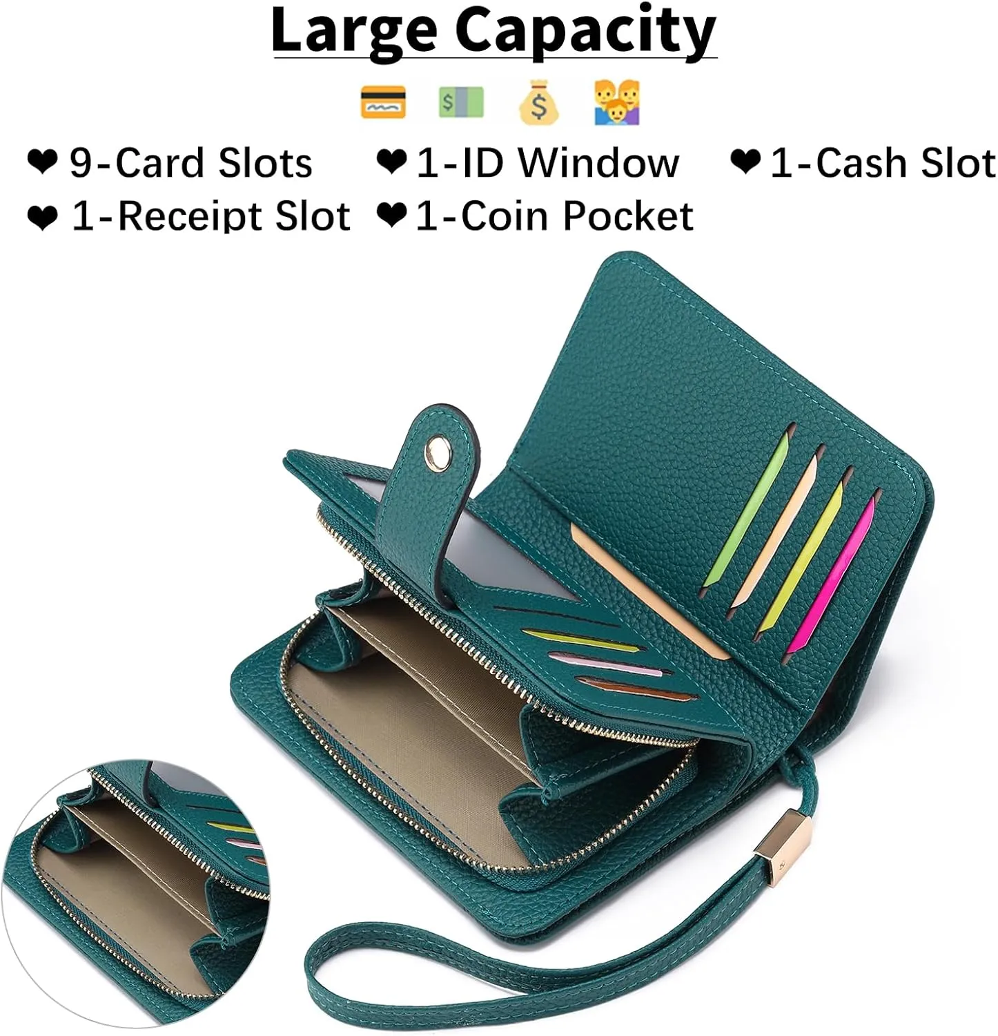 GAEKEAO Small Wallet for Women RFID Blocking Leather Wristlet Purse Bifold Ladies Wallet Credit Card Holder with ID Window