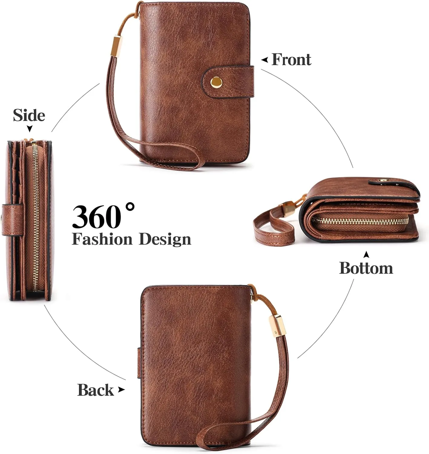 GAEKEAO Small Wallet for Women RFID Blocking Leather Wristlet Purse Bifold Ladies Wallet Credit Card Holder with ID Window