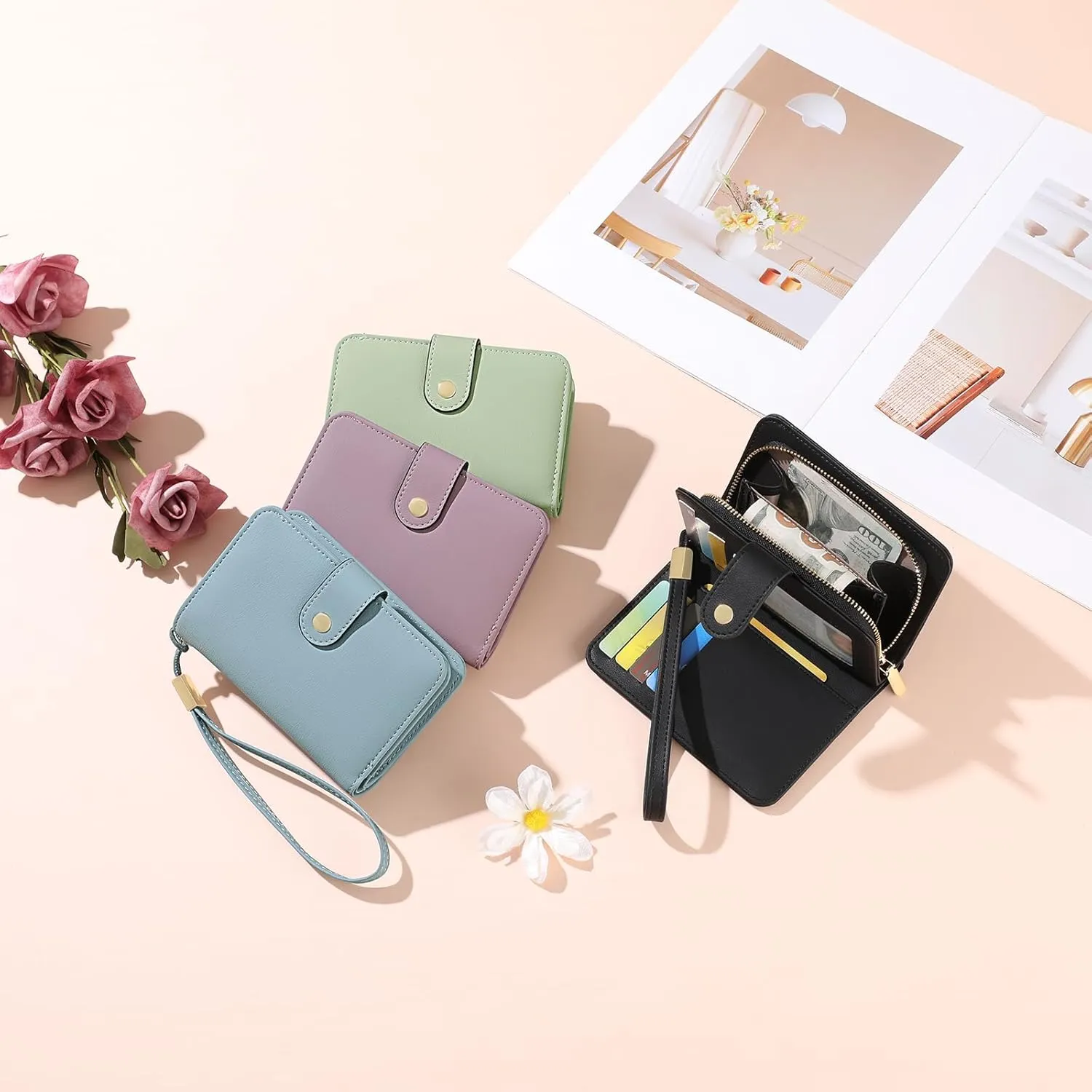 GAEKEAO Small Wallet for Women RFID Blocking Leather Wristlet Purse Bifold Ladies Wallet Credit Card Holder with ID Window