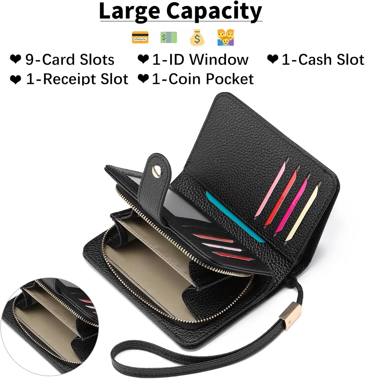 GAEKEAO Small Wallet for Women RFID Blocking Leather Wristlet Purse Bifold Ladies Wallet Credit Card Holder with ID Window
