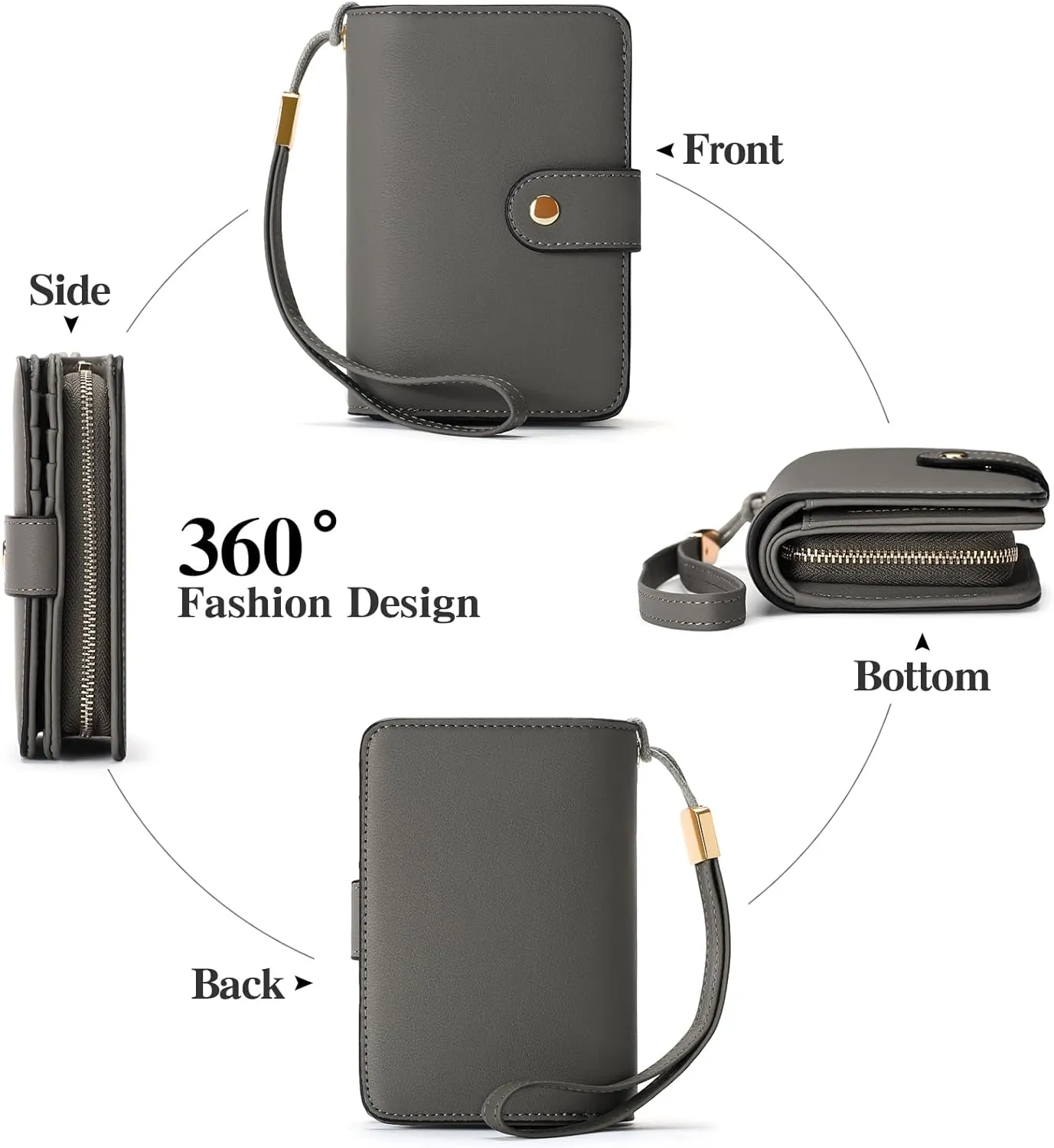 GAEKEAO Small Wallet for Women RFID Blocking Leather Wristlet Purse Bifold Ladies Wallet Credit Card Holder with ID Window