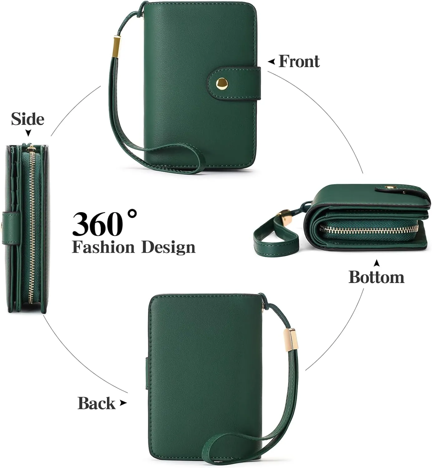 GAEKEAO Small Wallet for Women RFID Blocking Leather Wristlet Purse Bifold Ladies Wallet Credit Card Holder with ID Window