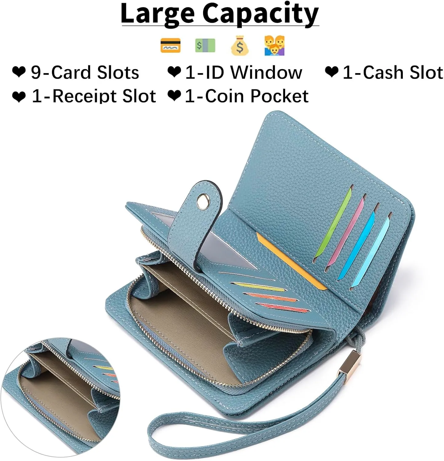GAEKEAO Small Wallet for Women RFID Blocking Leather Wristlet Purse Bifold Ladies Wallet Credit Card Holder with ID Window