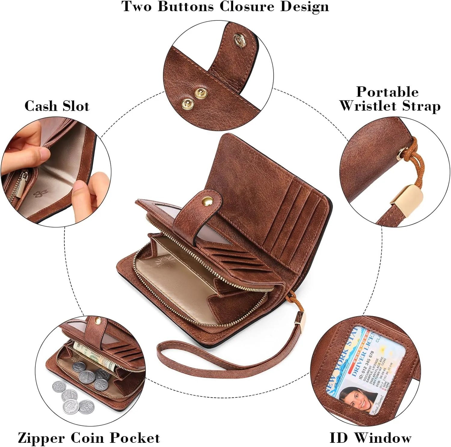 GAEKEAO Small Wallet for Women RFID Blocking Leather Wristlet Purse Bifold Ladies Wallet Credit Card Holder with ID Window