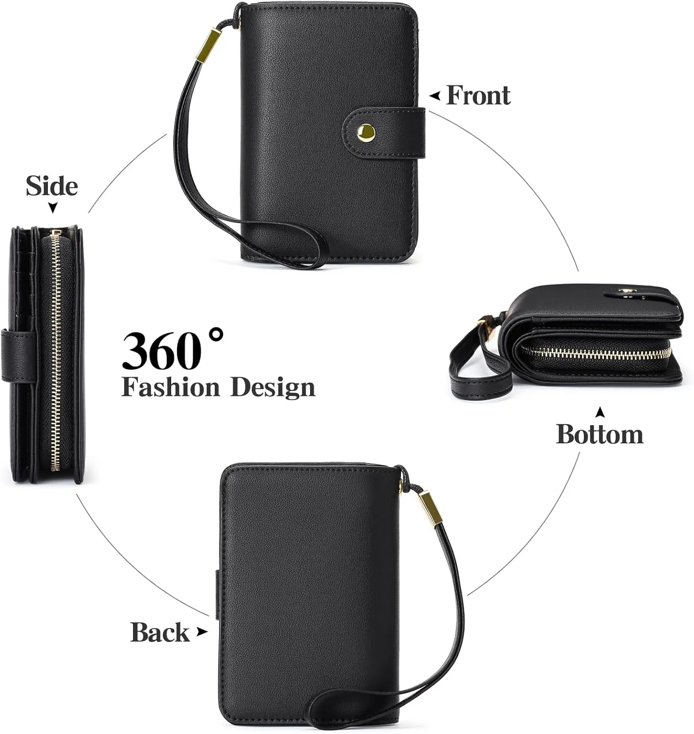 GAEKEAO Small Wallet for Women RFID Blocking Leather Wristlet Purse Bifold Ladies Wallet Credit Card Holder with ID Window