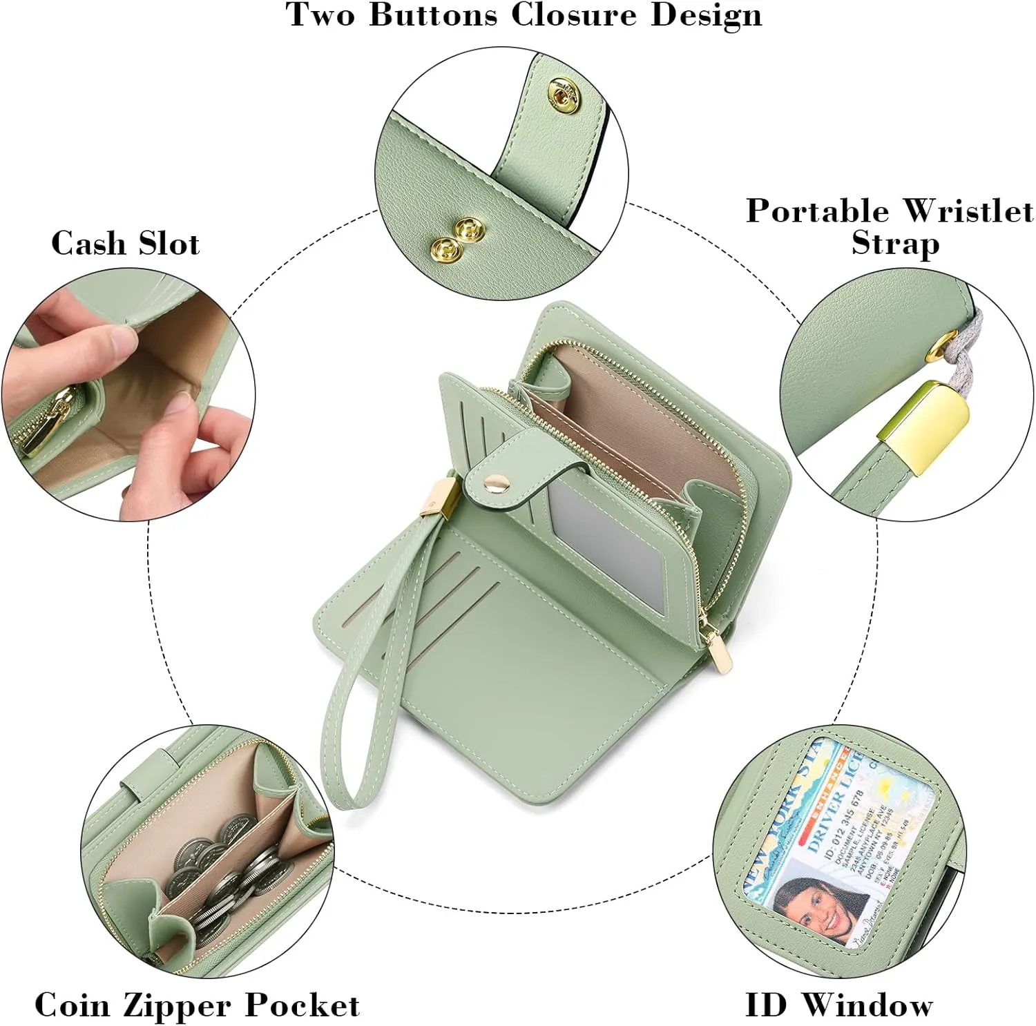 GAEKEAO Small Wallet for Women RFID Blocking Leather Wristlet Purse Bifold Ladies Wallet Credit Card Holder with ID Window