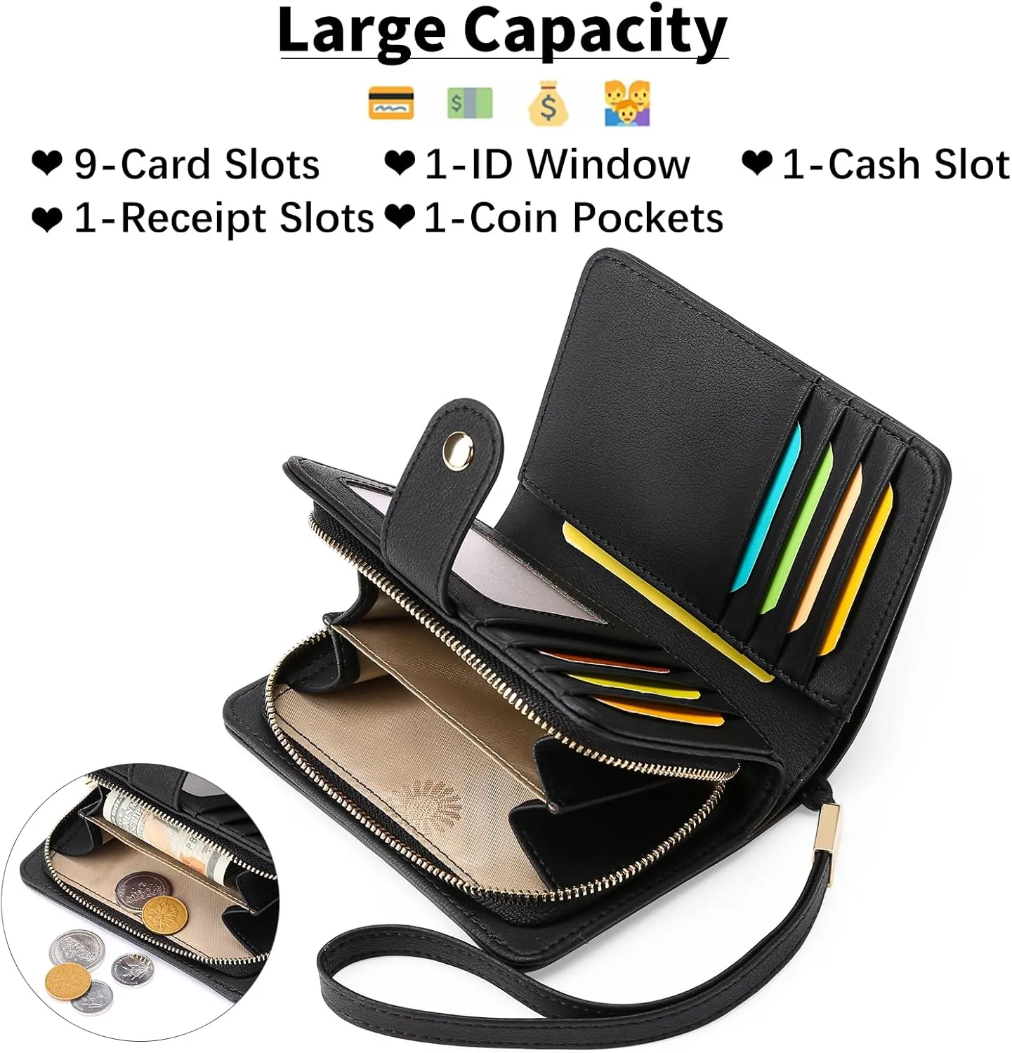 GAEKEAO Small Wallet for Women RFID Blocking Leather Wristlet Purse Bifold Ladies Wallet Credit Card Holder with ID Window