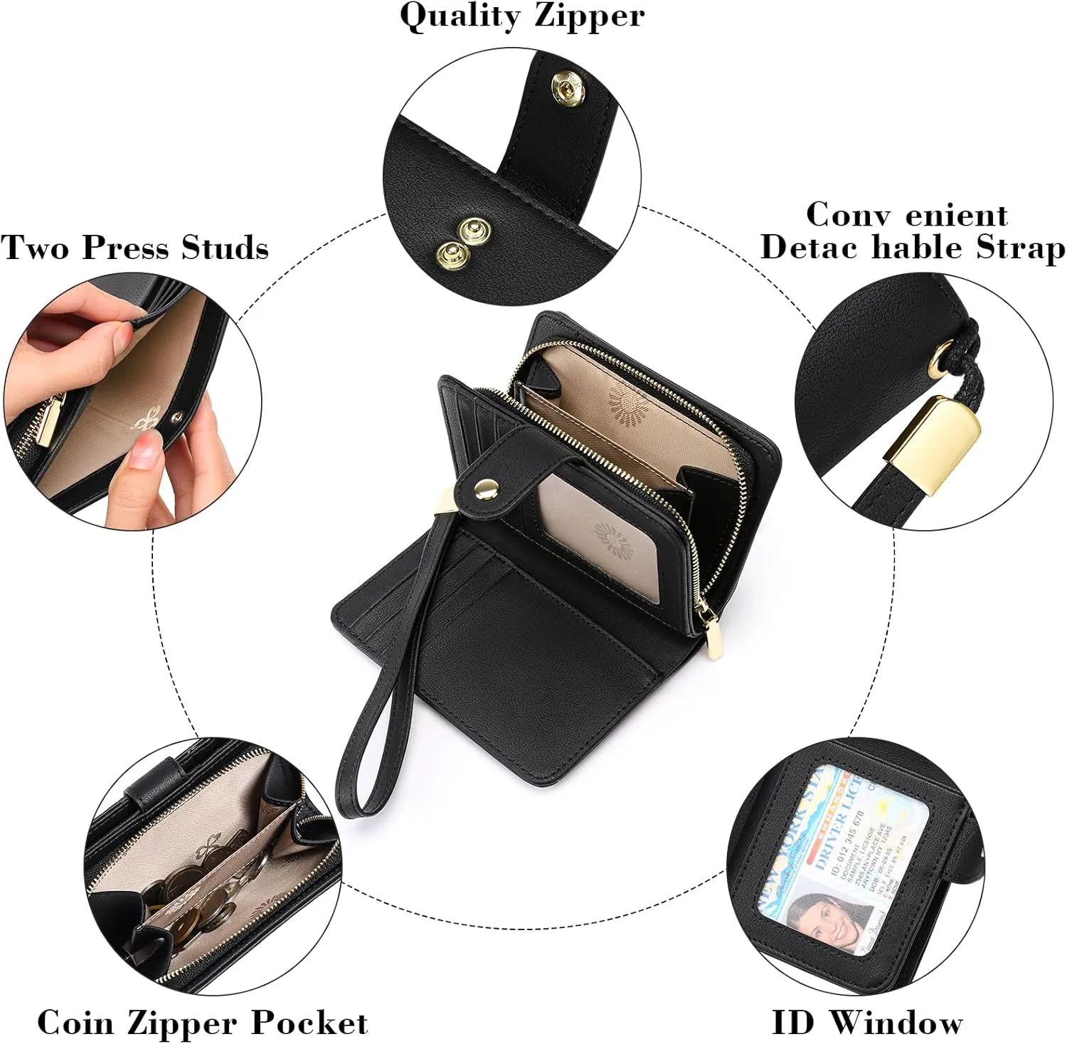 GAEKEAO Small Wallet for Women RFID Blocking Leather Wristlet Purse Bifold Ladies Wallet Credit Card Holder with ID Window