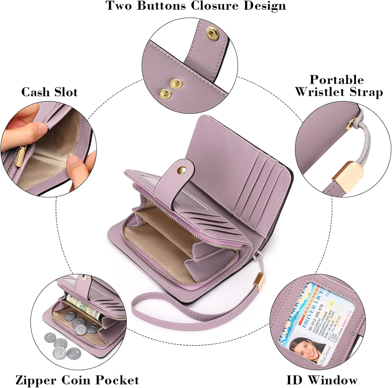GAEKEAO Small Wallet for Women RFID Blocking Leather Wristlet Purse Bifold Ladies Wallet Credit Card Holder with ID Window