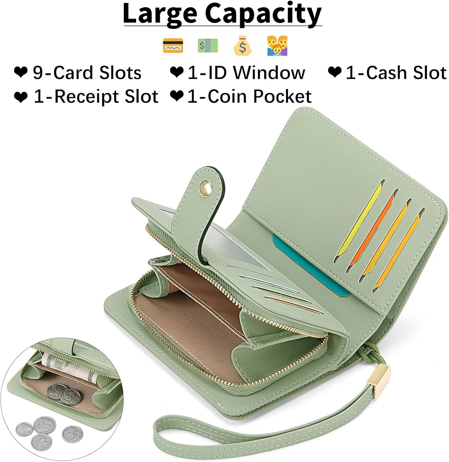 GAEKEAO Small Wallet for Women RFID Blocking Leather Wristlet Purse Bifold Ladies Wallet Credit Card Holder with ID Window