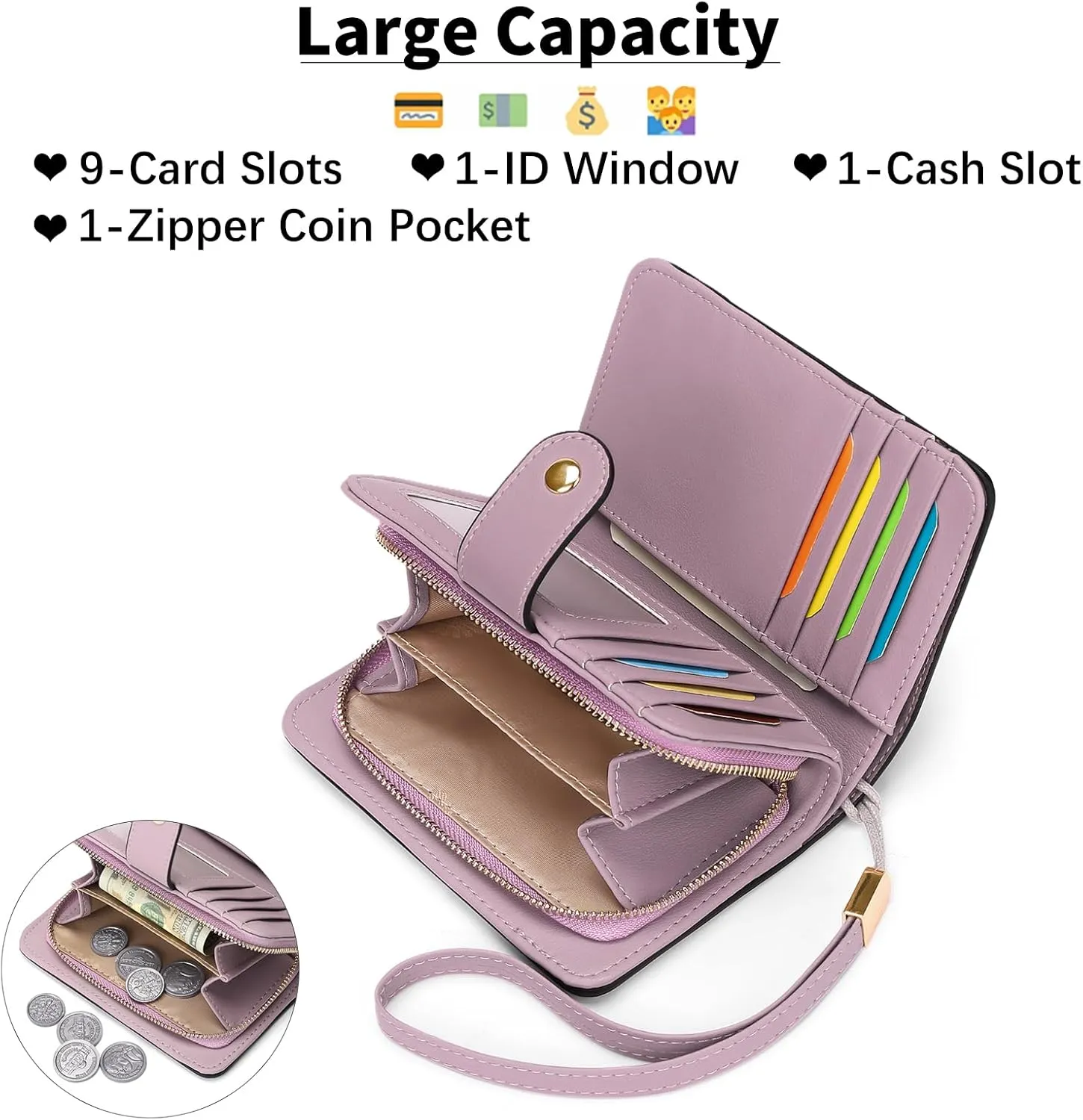 GAEKEAO Small Wallet for Women RFID Blocking Leather Wristlet Purse Bifold Ladies Wallet Credit Card Holder with ID Window