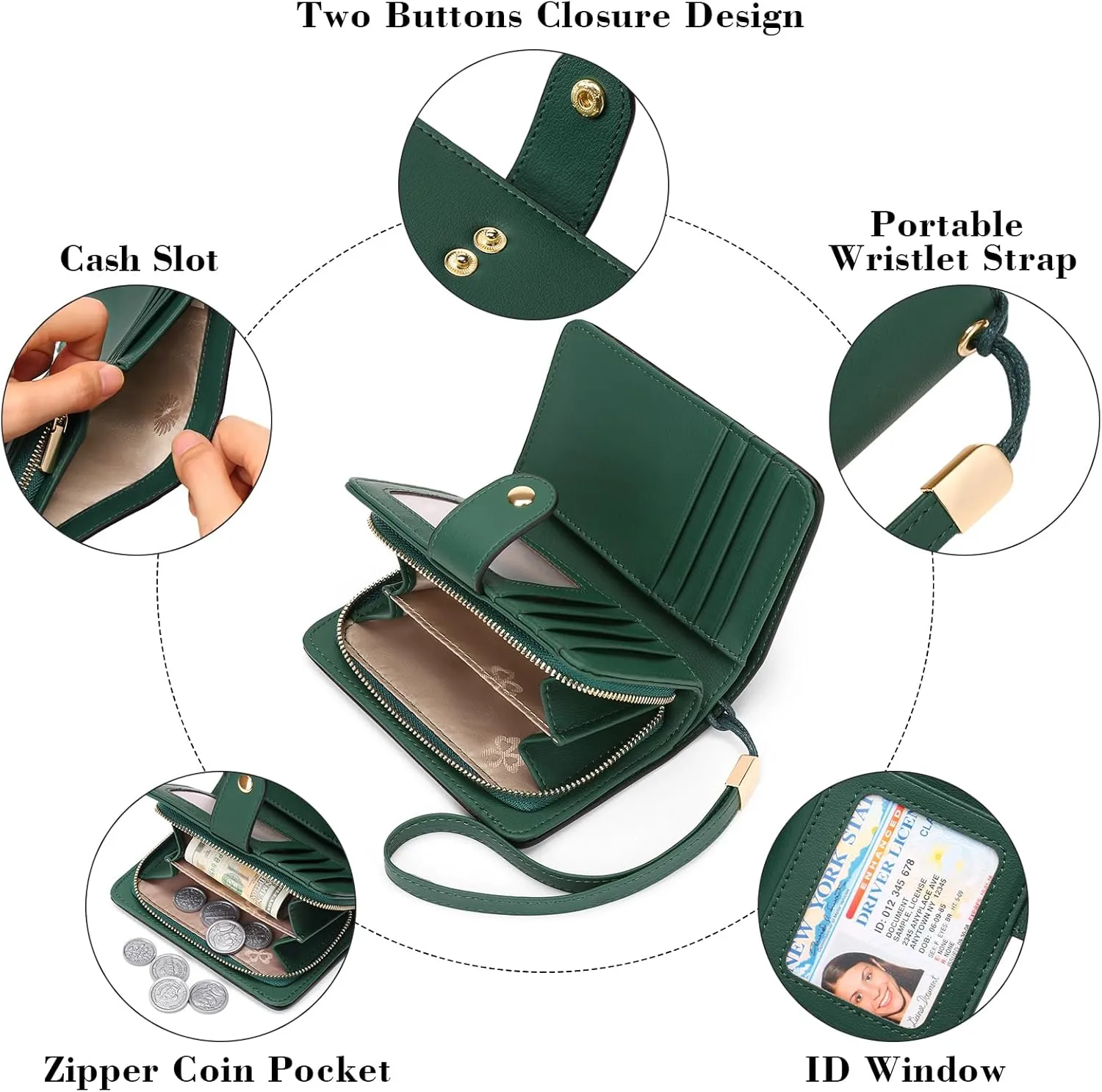 GAEKEAO Small Wallet for Women RFID Blocking Leather Wristlet Purse Bifold Ladies Wallet Credit Card Holder with ID Window