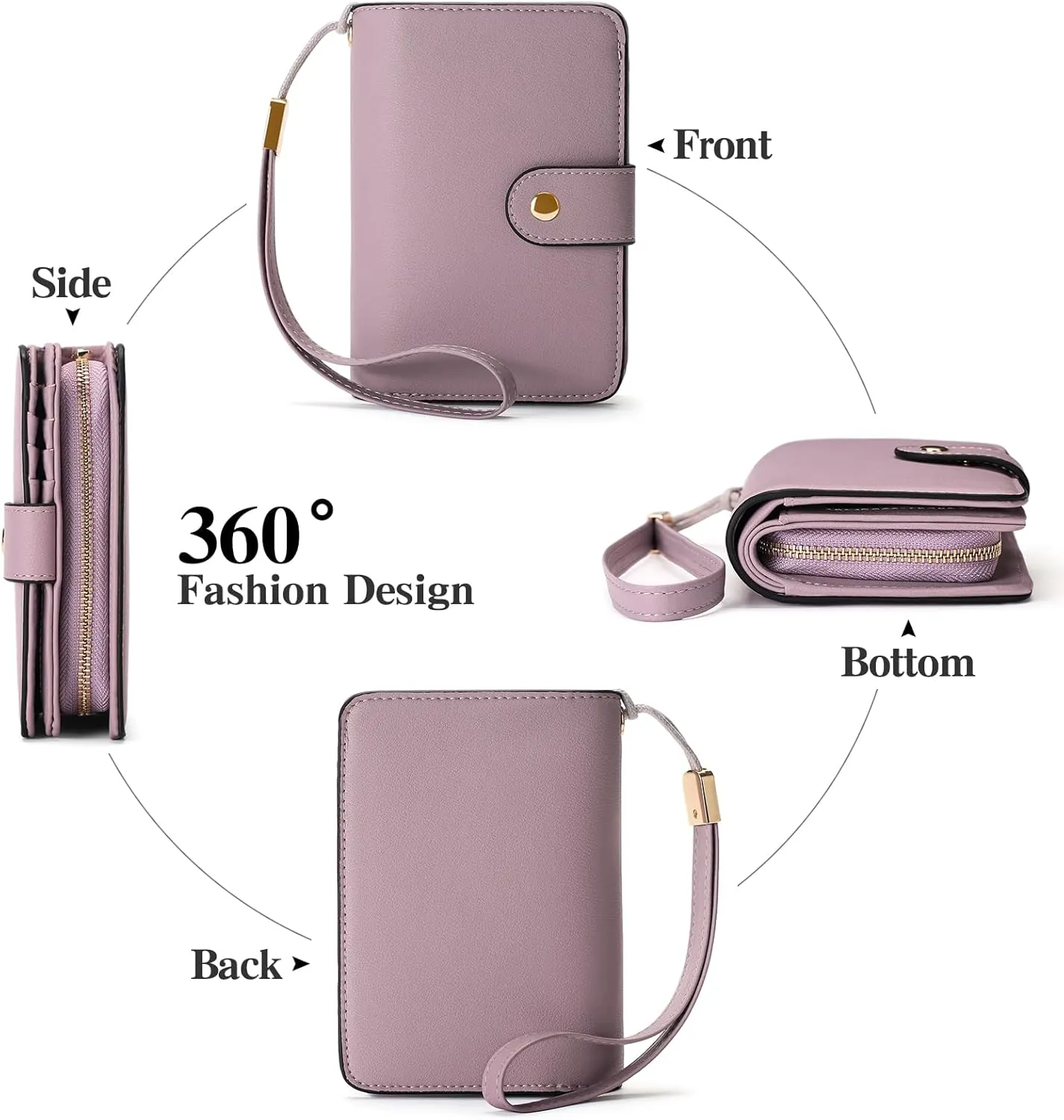 GAEKEAO Small Wallet for Women RFID Blocking Leather Wristlet Purse Bifold Ladies Wallet Credit Card Holder with ID Window