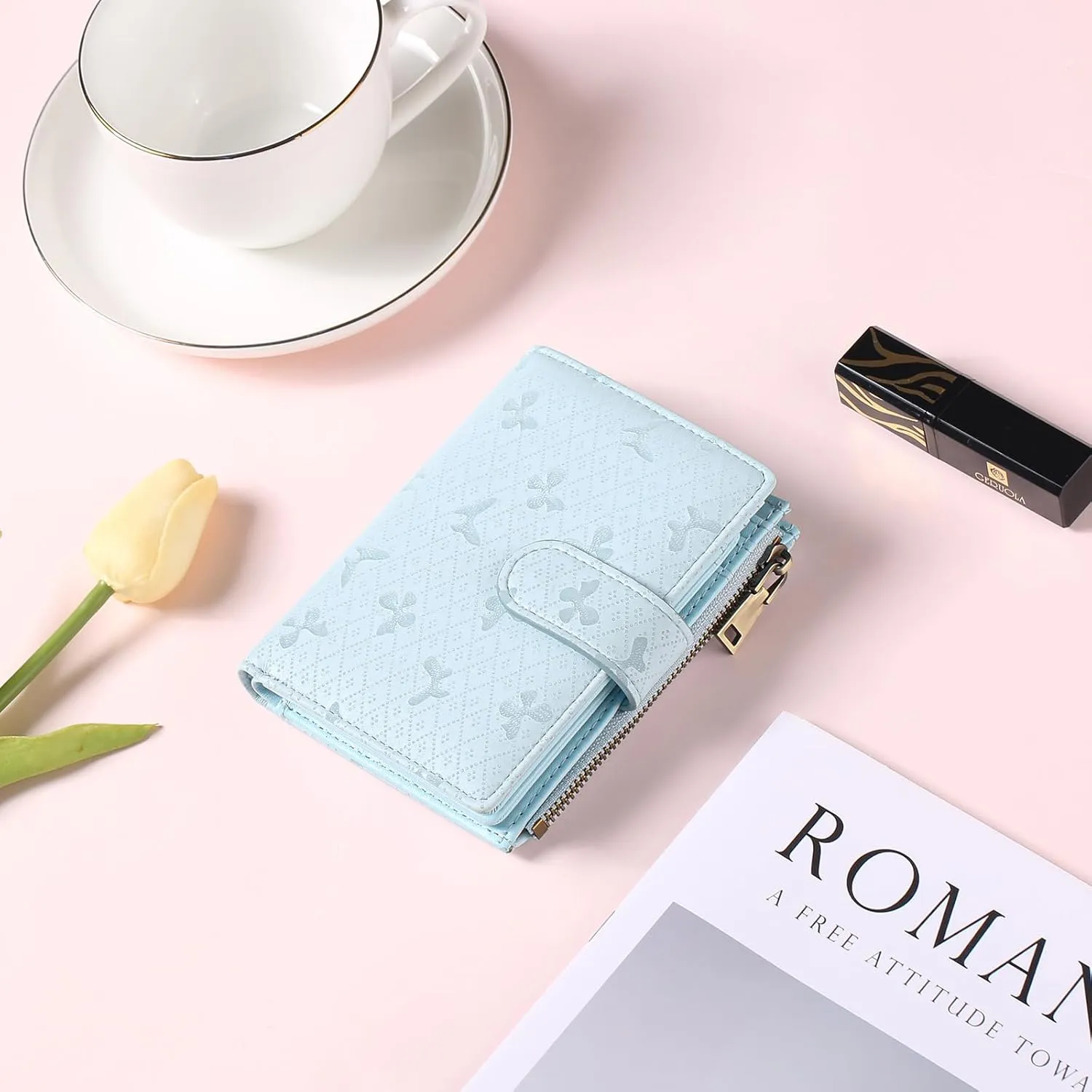 GAEKEAO Small Wallets for Women Leather RFID Blocking Bifold Zipper Pocket Wallet Card Case Purse with ID Window