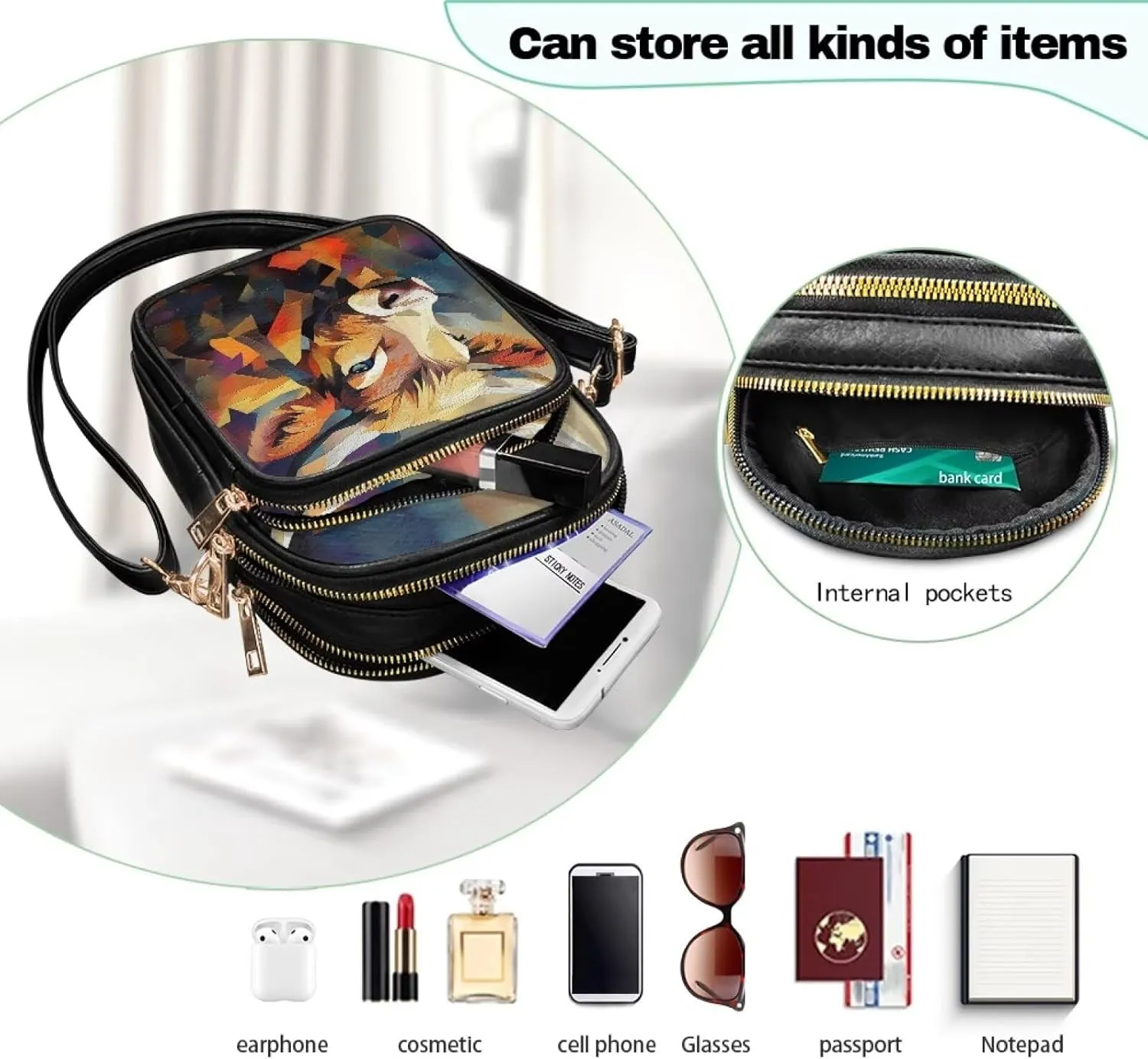 GIFTPUZZ Abstract Art Crossbody Purses for Women Adjustable Crossbody Bag with Zipper Closure and Soft Leather Fabric