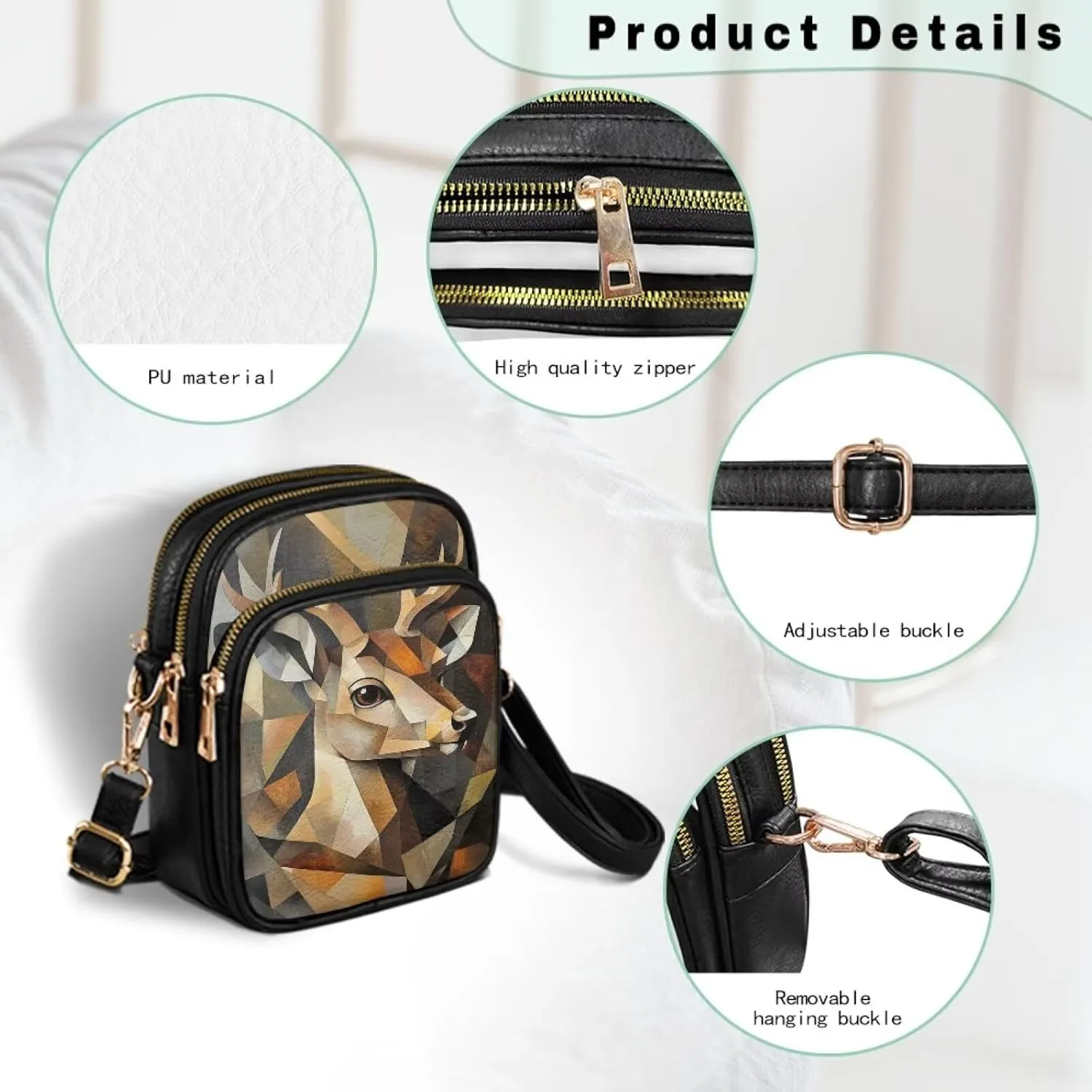 GIFTPUZZ Abstract Art Crossbody Purses for Women Adjustable Crossbody Bag with Zipper Closure and Soft Leather Fabric