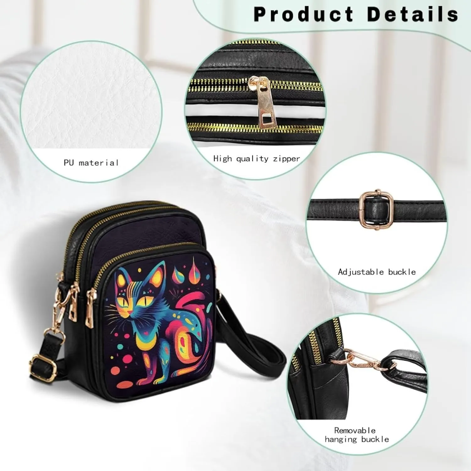 GIFTPUZZ Abstract Art Crossbody Purses for Women Adjustable Crossbody Bag with Zipper Closure and Soft Leather Fabric