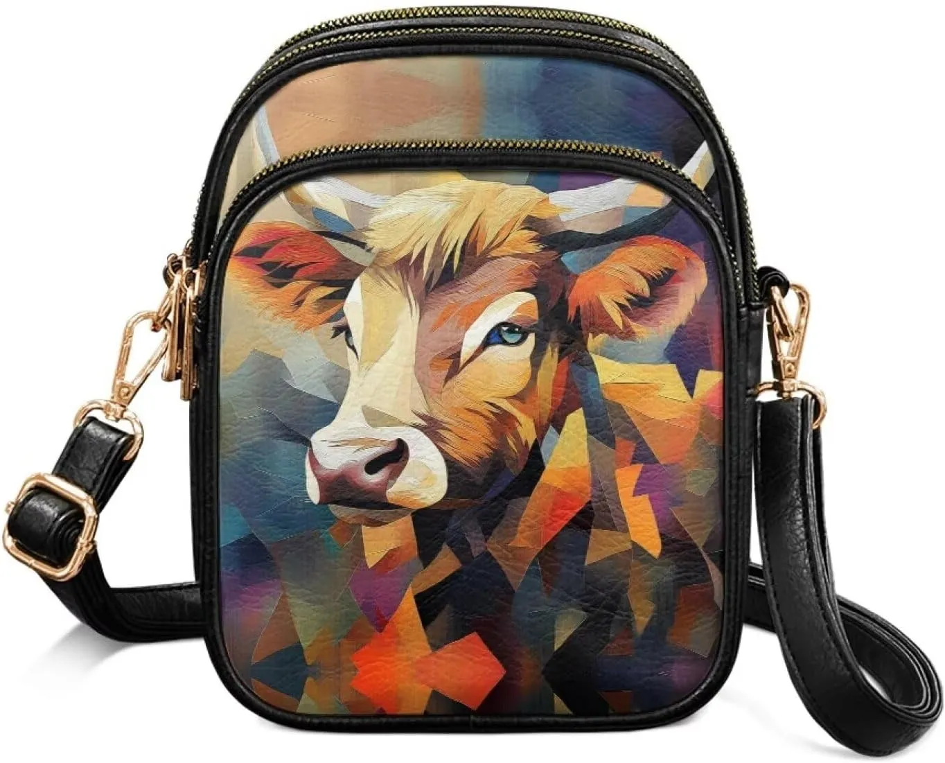 GIFTPUZZ Abstract Art Crossbody Purses for Women Adjustable Crossbody Bag with Zipper Closure and Soft Leather Fabric
