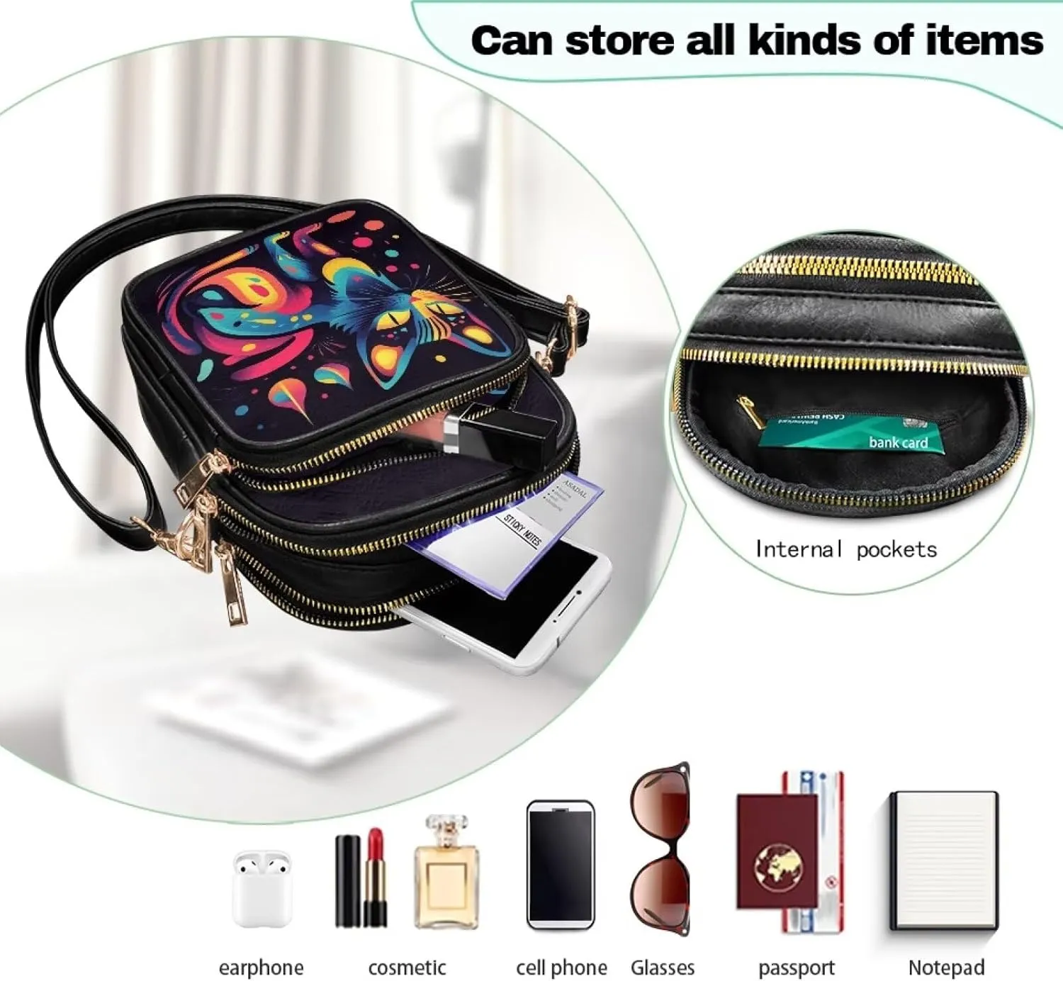 GIFTPUZZ Abstract Art Crossbody Purses for Women Adjustable Crossbody Bag with Zipper Closure and Soft Leather Fabric