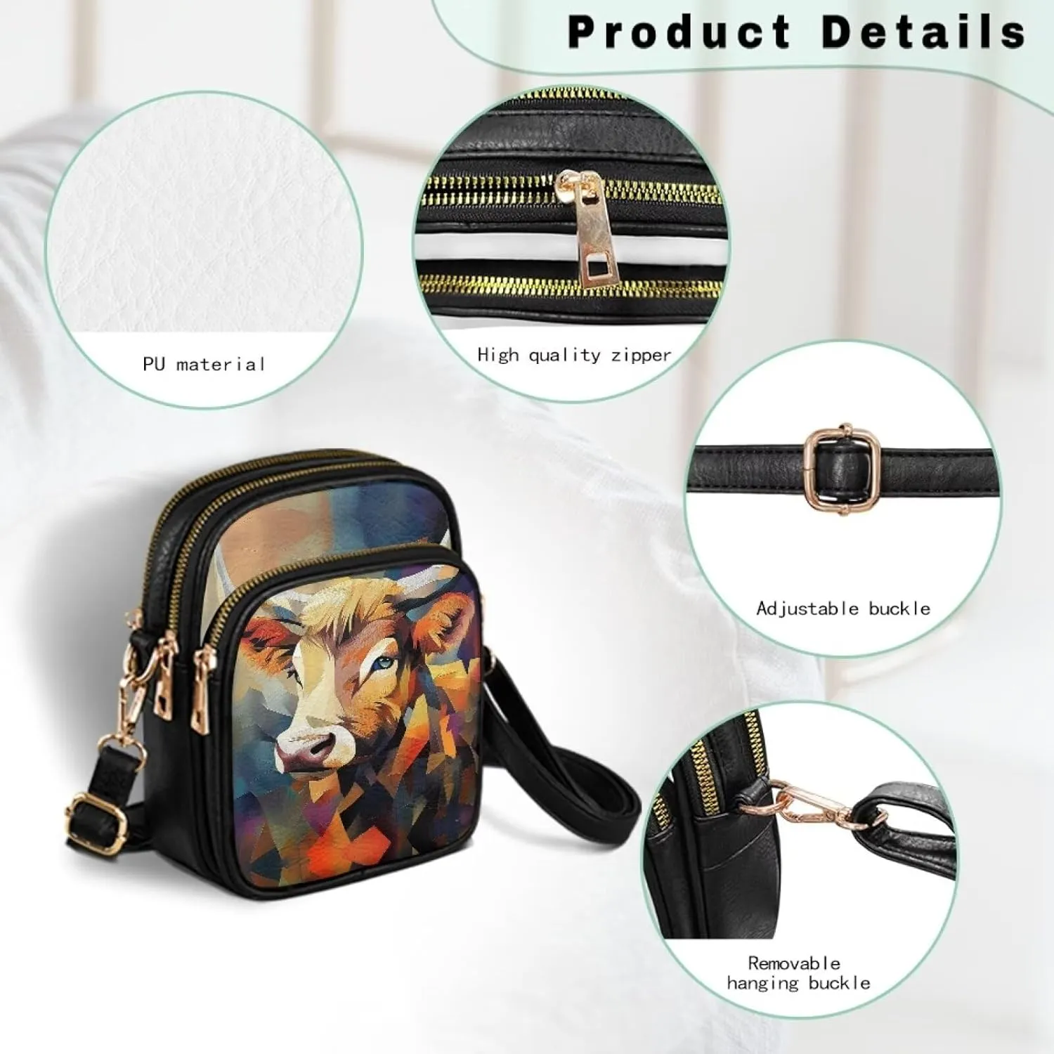 GIFTPUZZ Abstract Art Crossbody Purses for Women Adjustable Crossbody Bag with Zipper Closure and Soft Leather Fabric