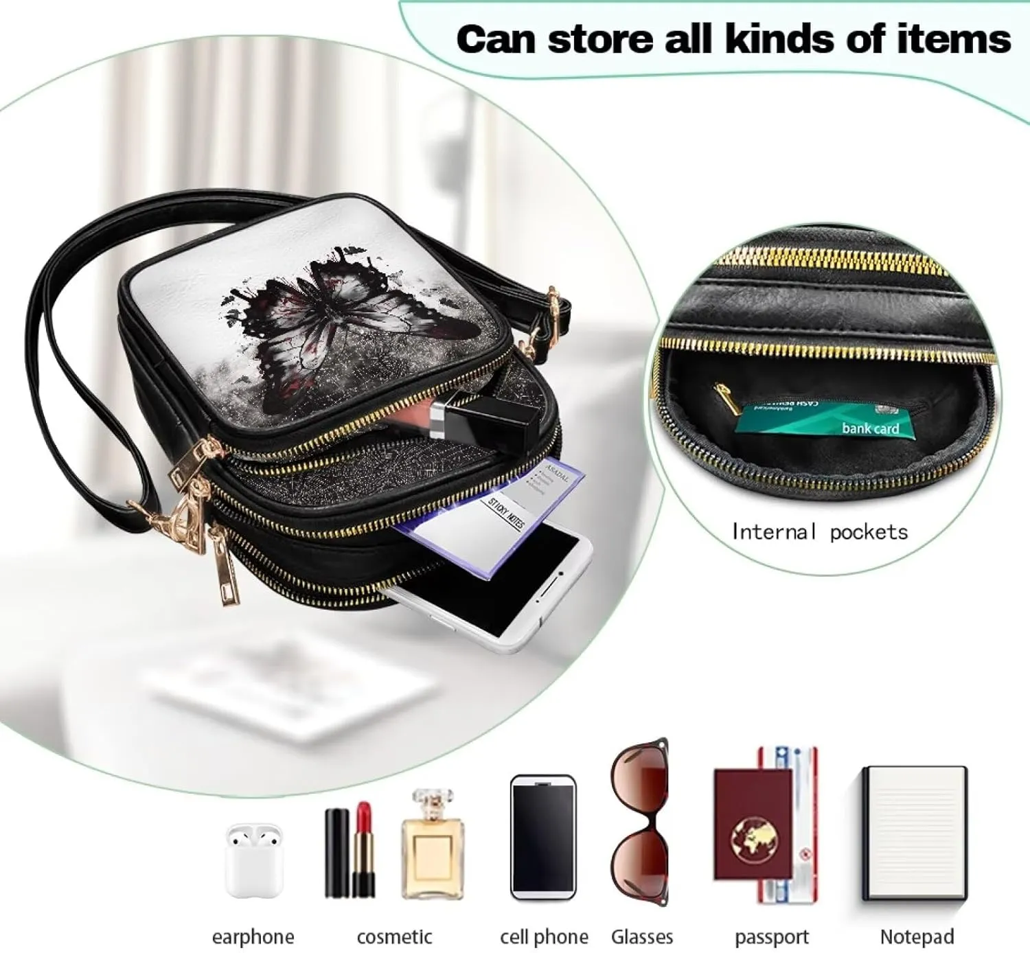 GIFTPUZZ Cross Body Bag for Women Soft Leather Wallet Phone Bag with Multi Pockets 6.74 * 3.08 * 8.46 inches